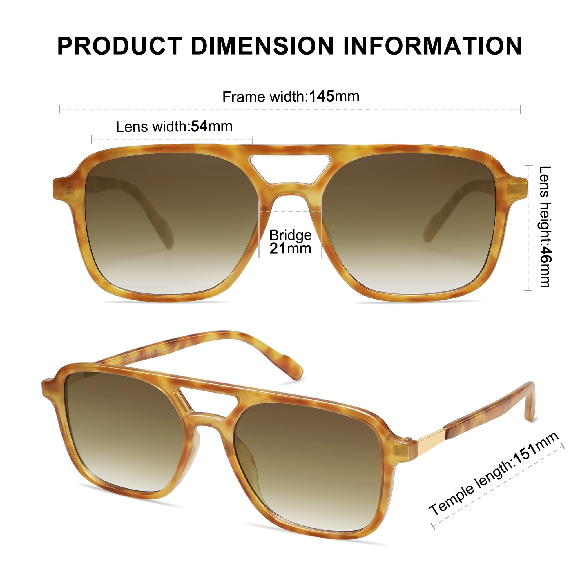 SOJOS Retro Aviator Sunglasses for Women Men,Trendy Rectangle Womens Mens Shades Sun Glasses SJ2202 - Image 4