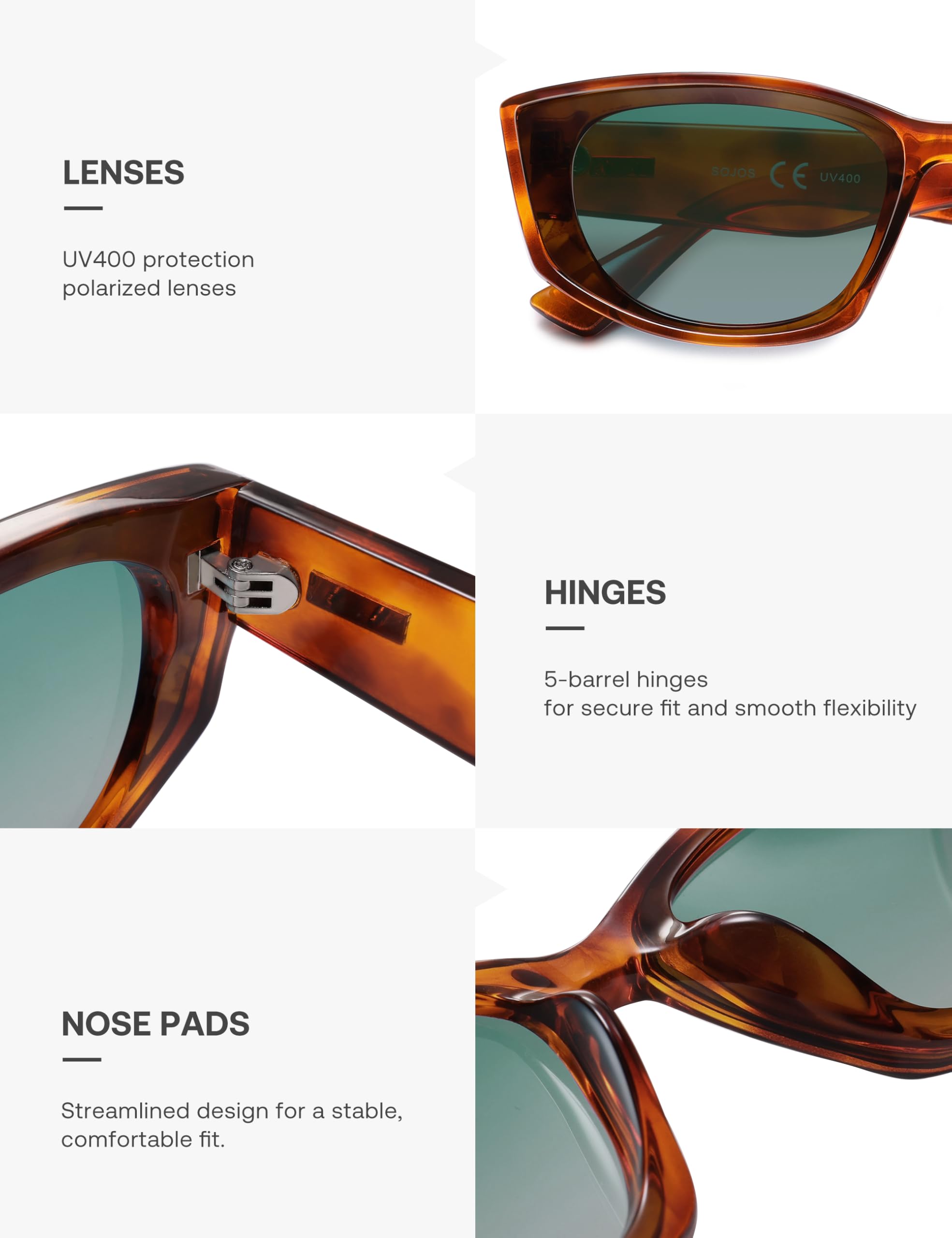 SOJOS Retro Cat Eye Polarized Sunglasses for Women Designer Inspired Sunnies UV400 Protection SJ2607 - Image 4