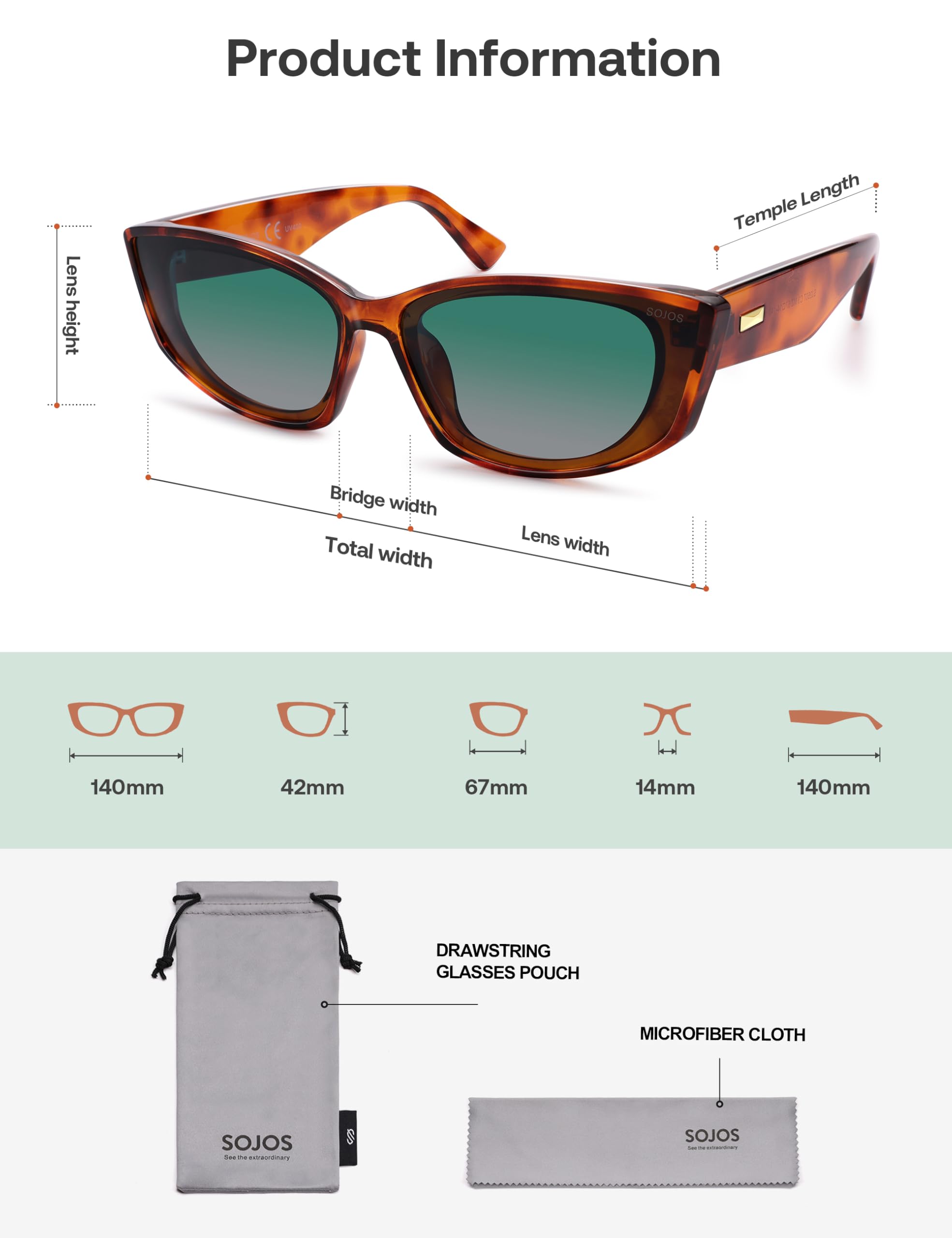 SOJOS Retro Cat Eye Polarized Sunglasses for Women Designer Inspired Sunnies UV400 Protection SJ2607 - Image 5