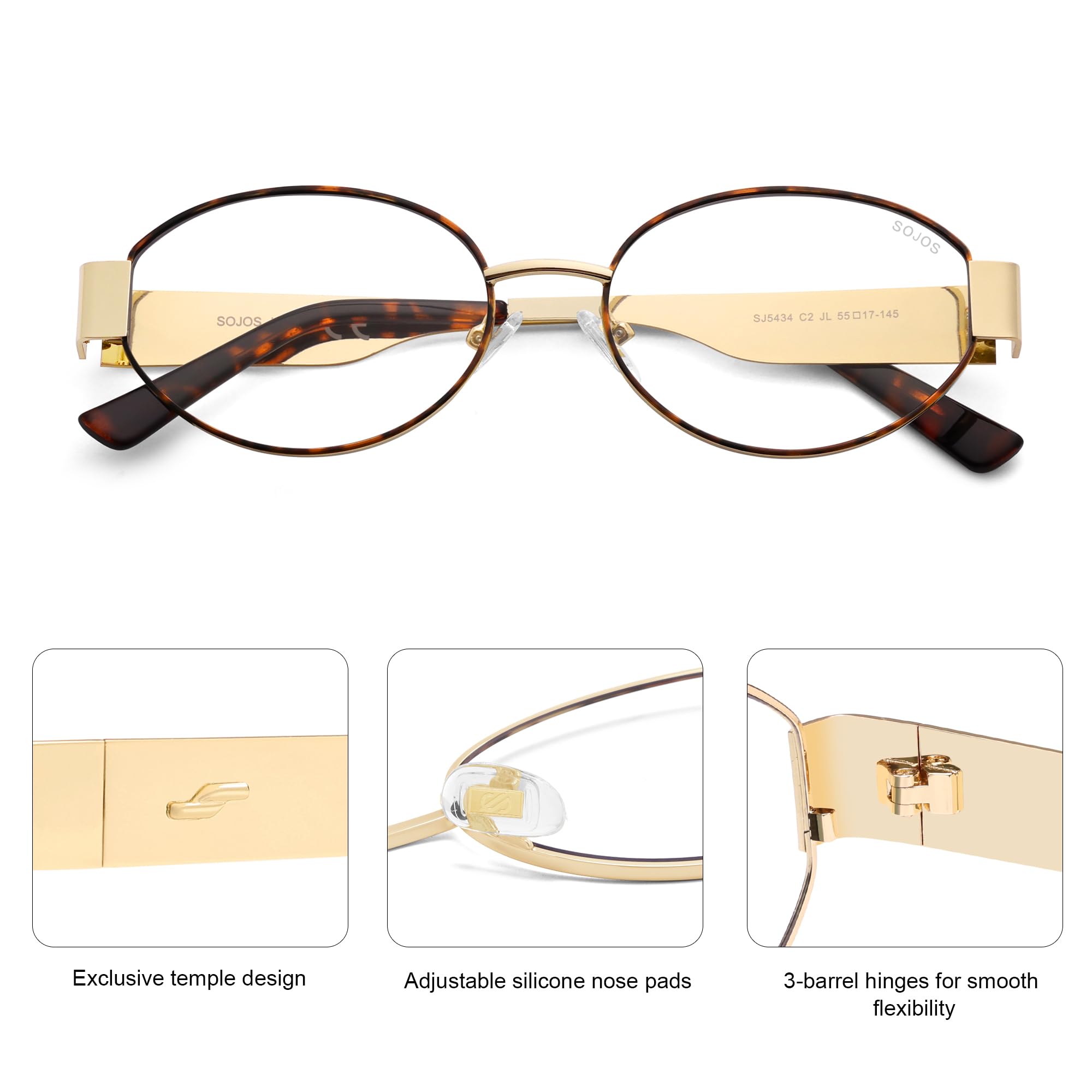 SOJOS Retro Oval Blue Light Blocking Glasses for Women,Trendy Blue Light Computer Glasses Metal Frame Eyewear SJ5434B - Image 4