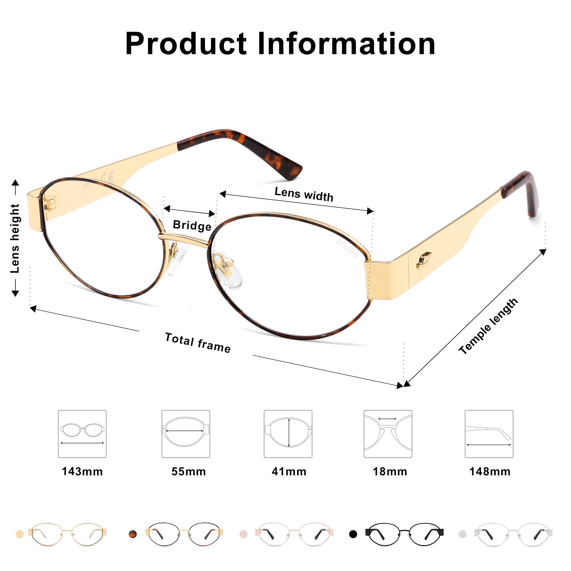 SOJOS Retro Oval Blue Light Blocking Glasses for Women,Trendy Blue Light Computer Glasses Metal Frame Eyewear SJ5434B - Image 5