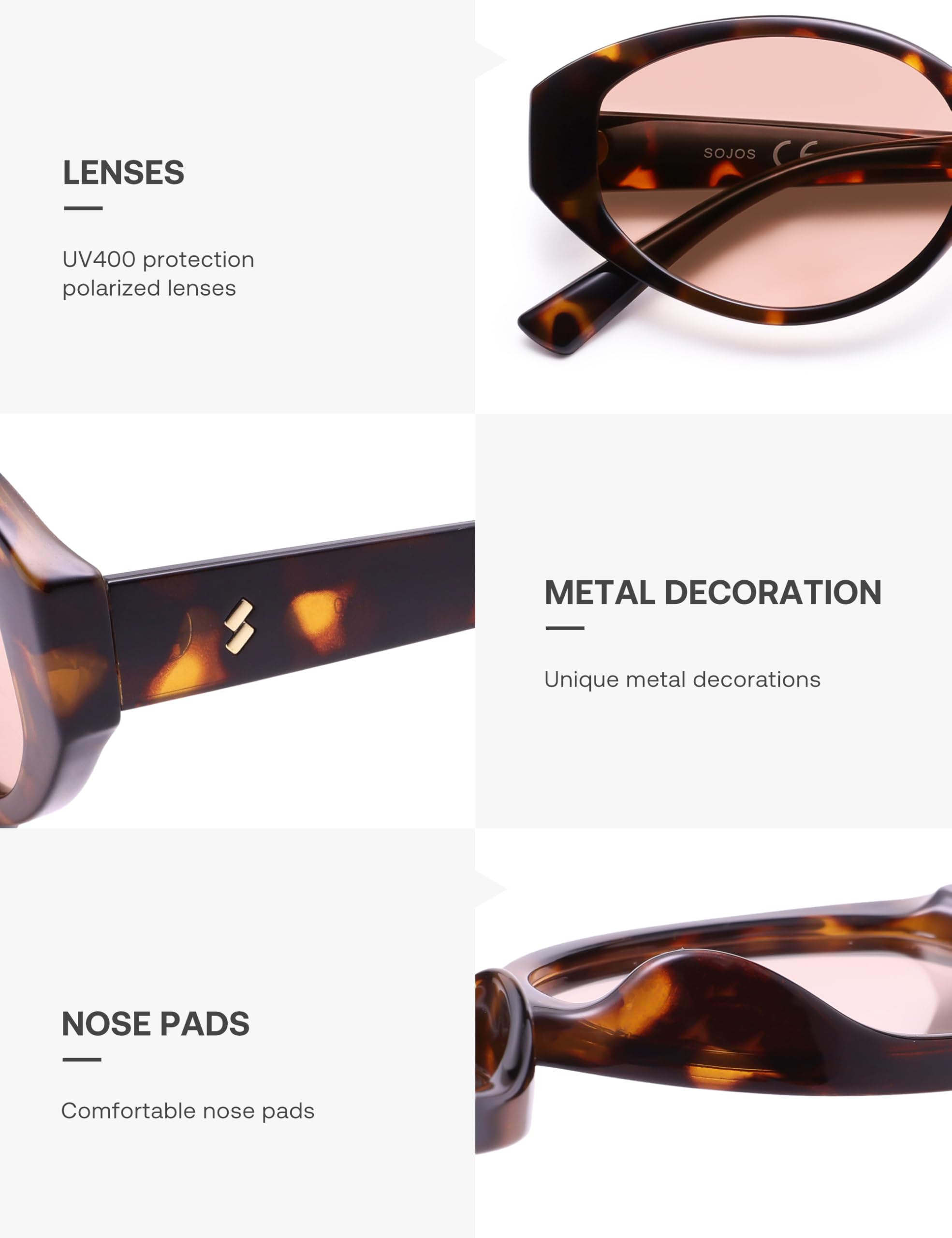 SOJOS Retro Oval Polarized Sunglasses for Women Chic Cat Eye Trendy Vintage Shades UV400 Protection - Image 5