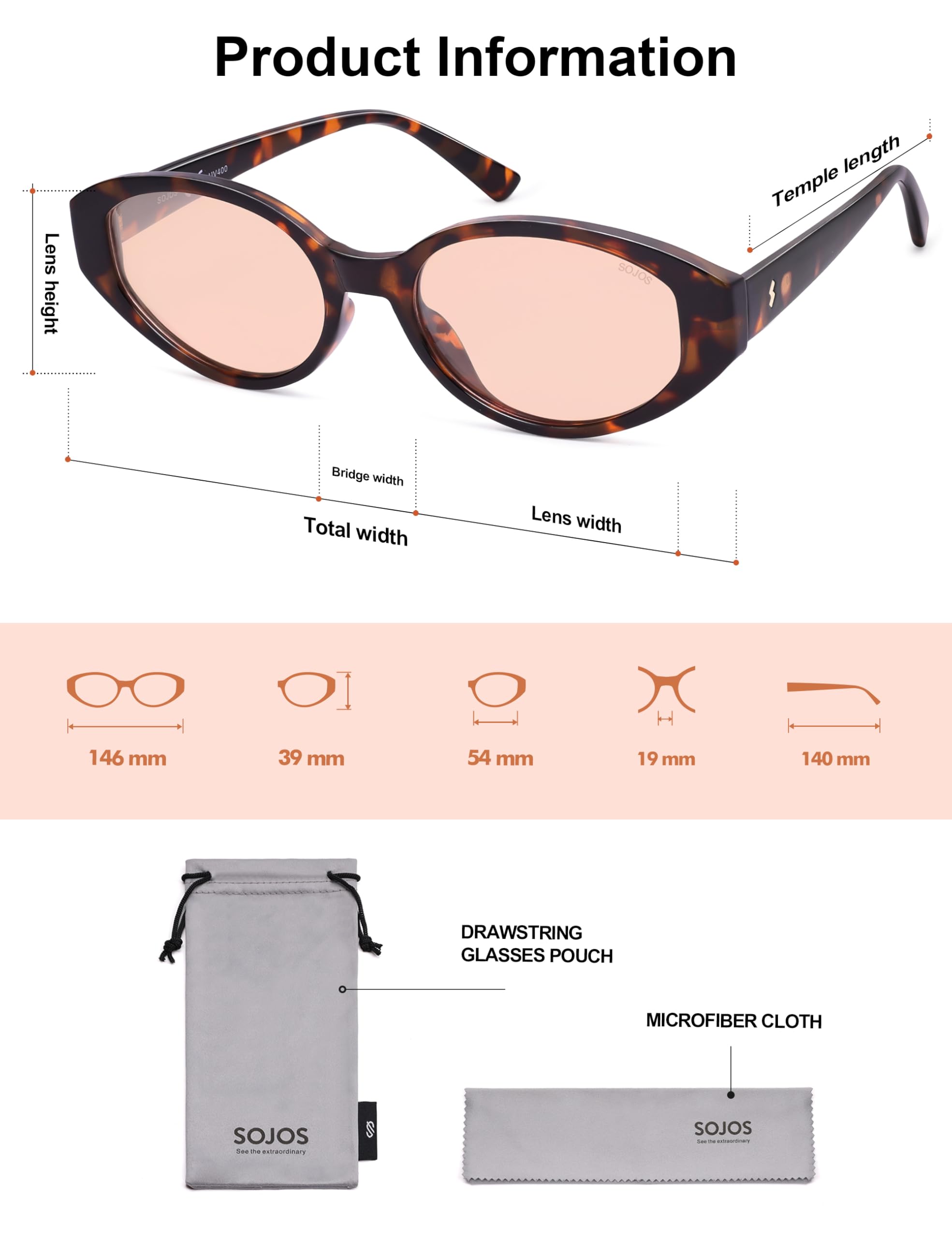 SOJOS Retro Oval Polarized Sunglasses for Women Chic Cat Eye Trendy Vintage Shades UV400 Protection - Image 6