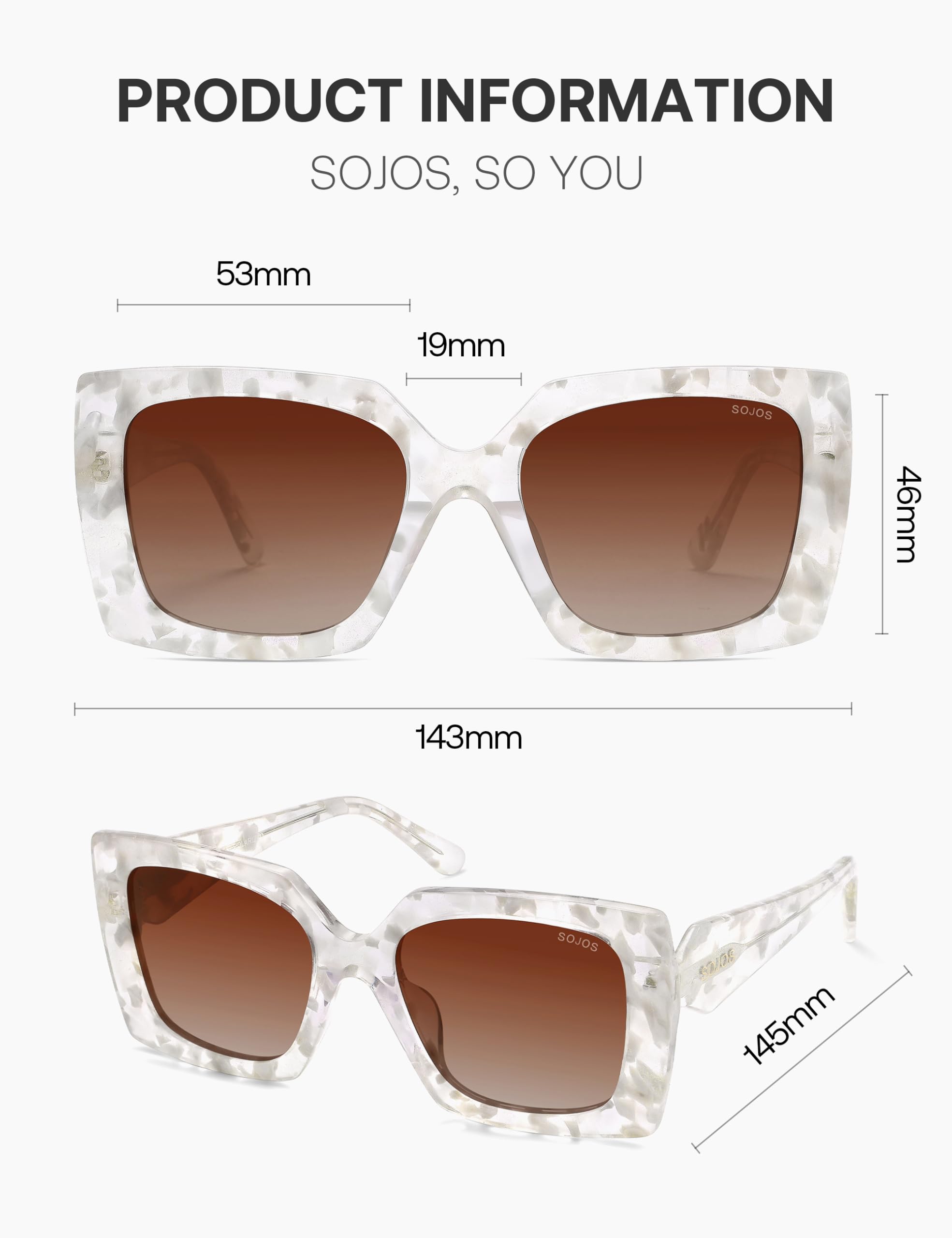 SOJOS Retro Oversized Square Acetate Sunglasses Women, Polarized Trendy Ladies Shades Sun Glasses, Big Crush - Image 4