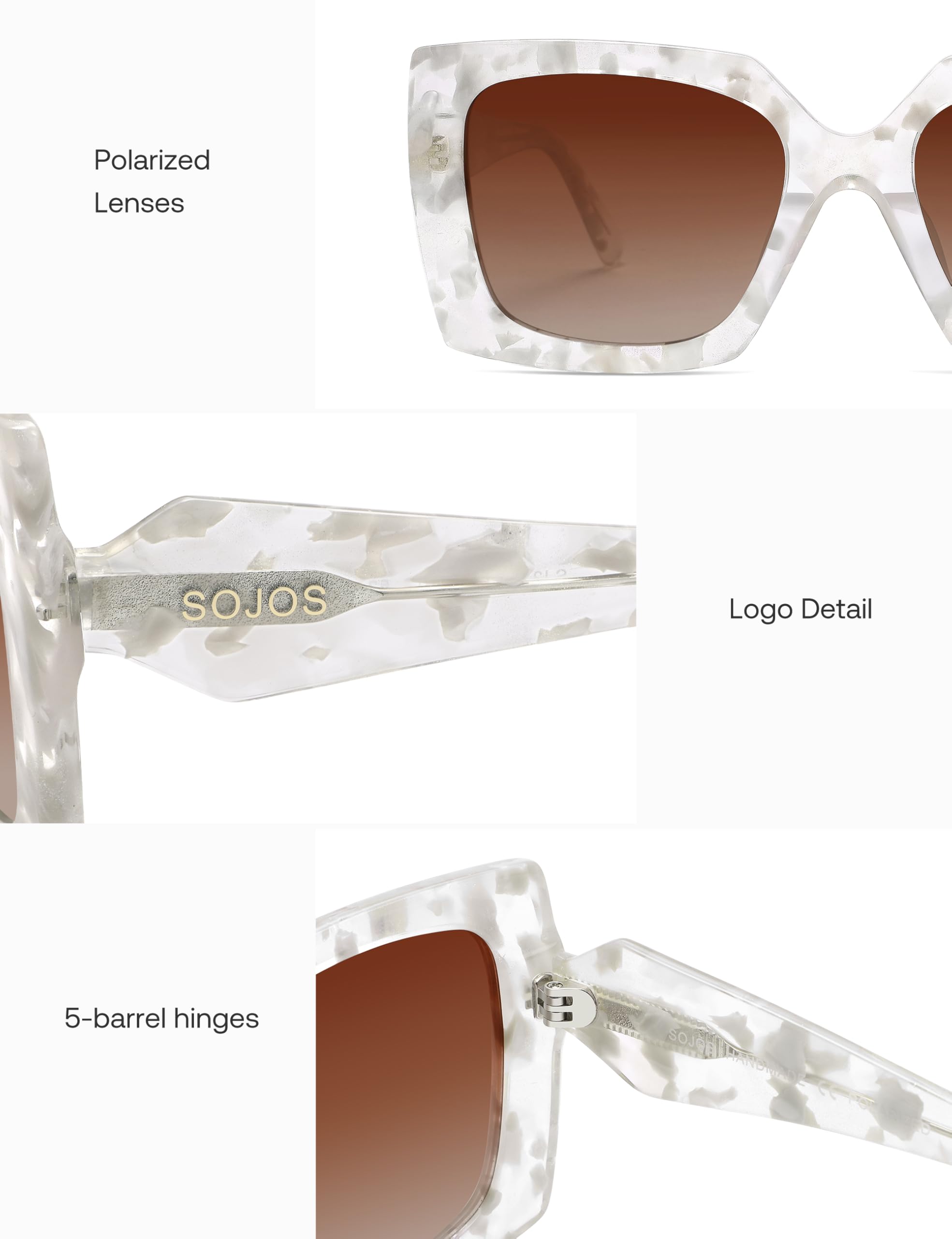 SOJOS Retro Oversized Square Acetate Sunglasses Women, Polarized Trendy Ladies Shades Sun Glasses, Big Crush - Image 5