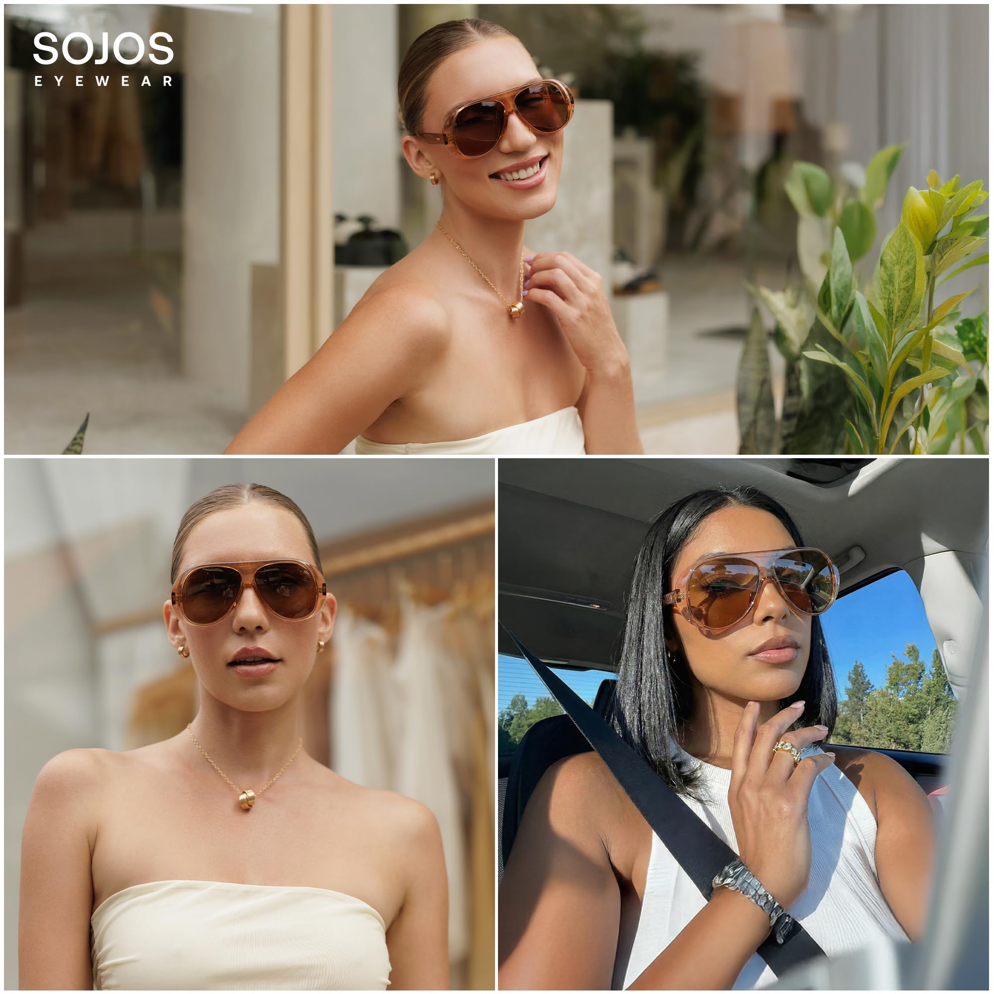 SOJOS Retro Polarized Oversized 90s Aviator Sunglasses Womens Men Trendy Vintage Square Shades SJ2661 - Image 3