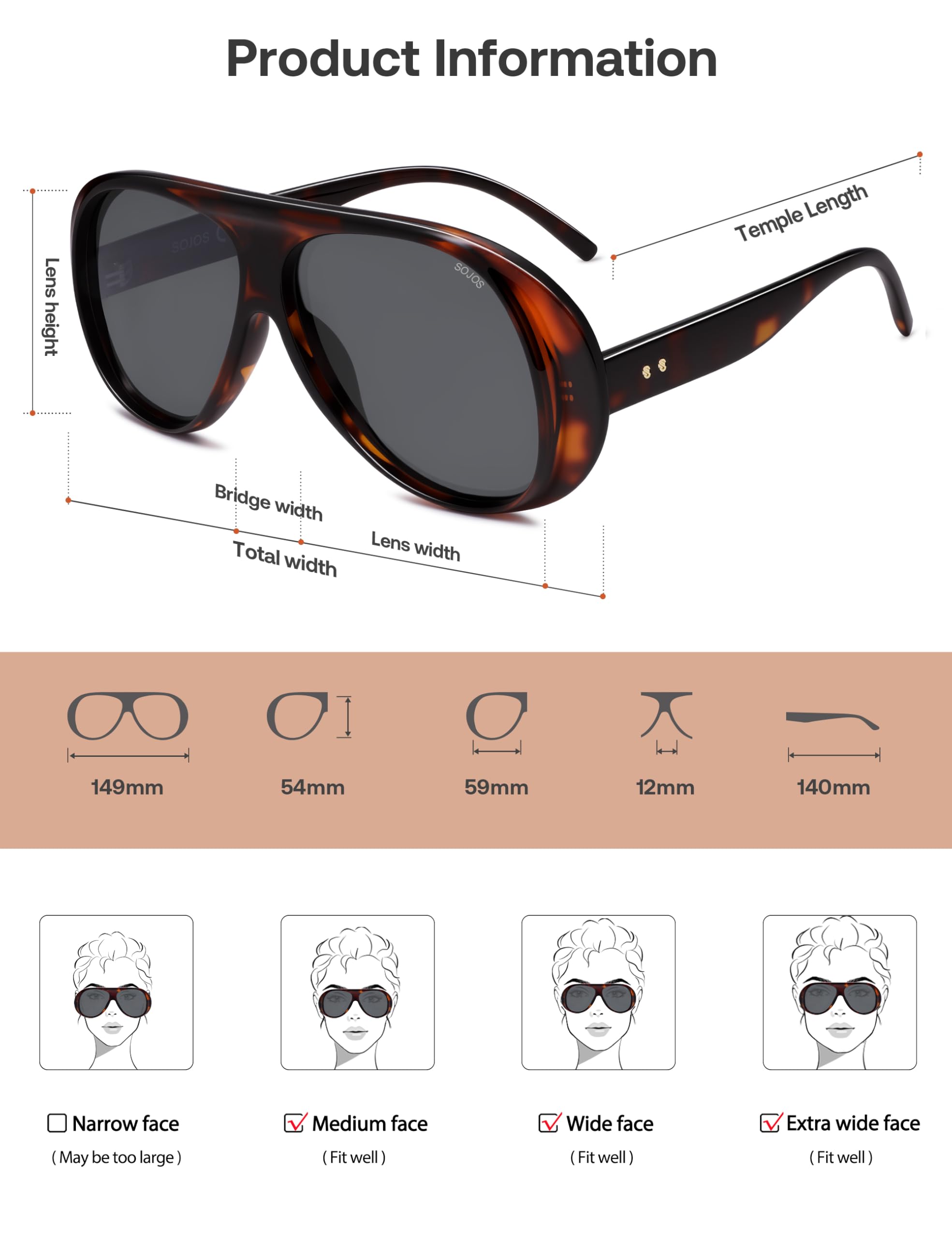 SOJOS Retro Polarized Oversized 90s Aviator Sunglasses Womens Men Trendy Vintage Square Shades SJ2661 - Image 6