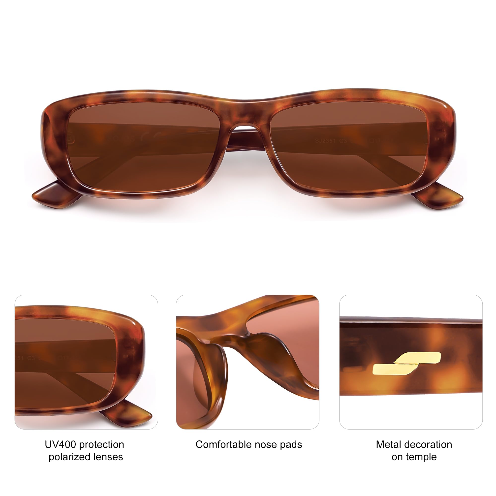 SOJOS Retro Rectangle Polarized Sunglasses Women Men Trendy Narrow Y2K Rectangular Frame Womens Mens Sun Glasses SJ2351 - Image 4