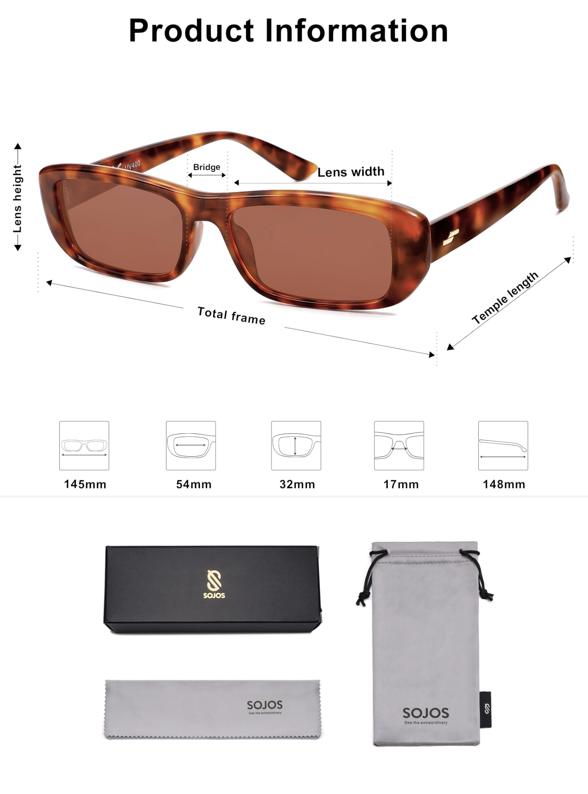 SOJOS Retro Rectangle Polarized Sunglasses Women Men Trendy Narrow Y2K Rectangular Frame Womens Mens Sun Glasses SJ2351 - Image 5