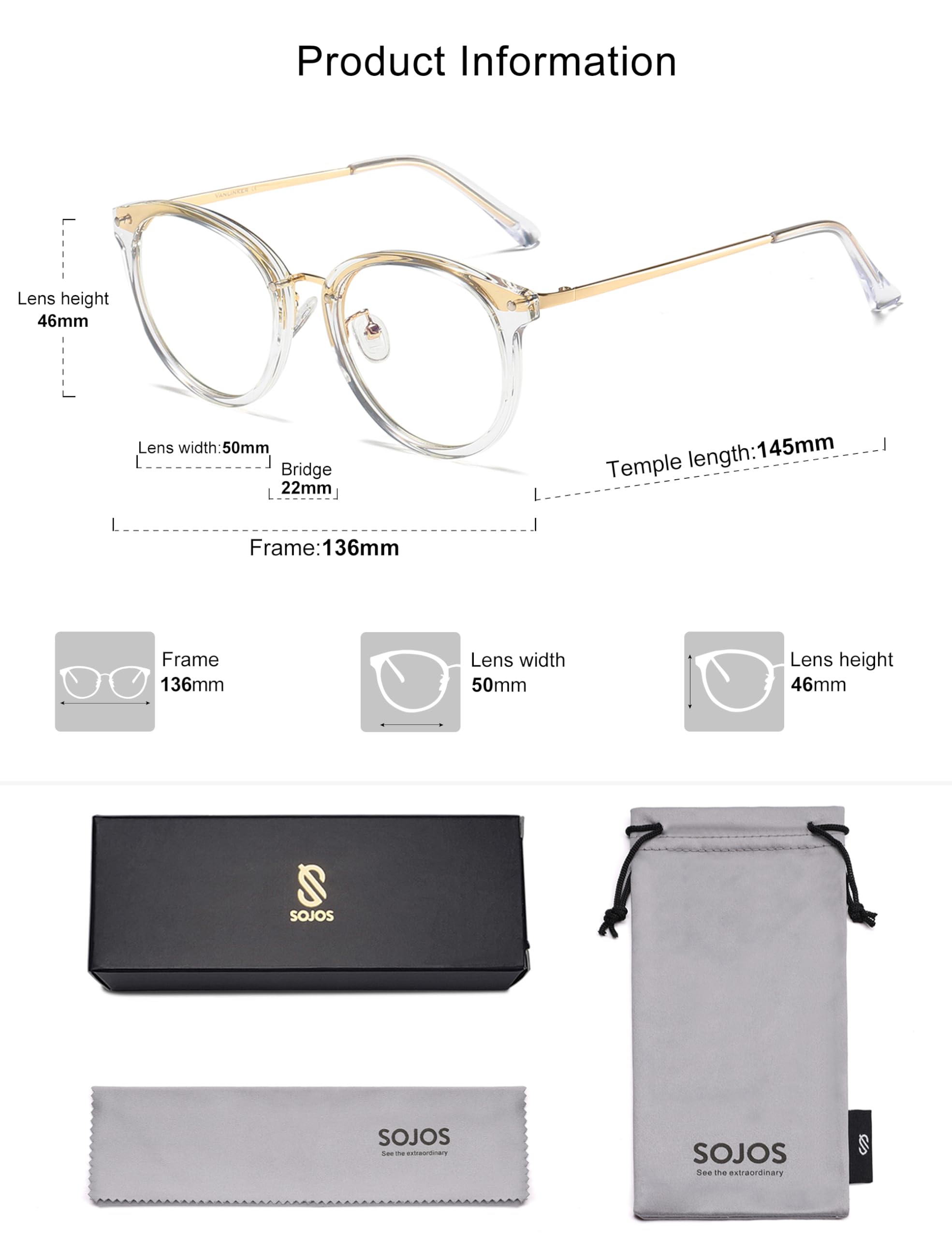 SOJOS Retro Round TR90 Blue Light Reading Glasses Womens Mens Readers Computer Glasses Eyewear Frame SJ9001 - Image 5