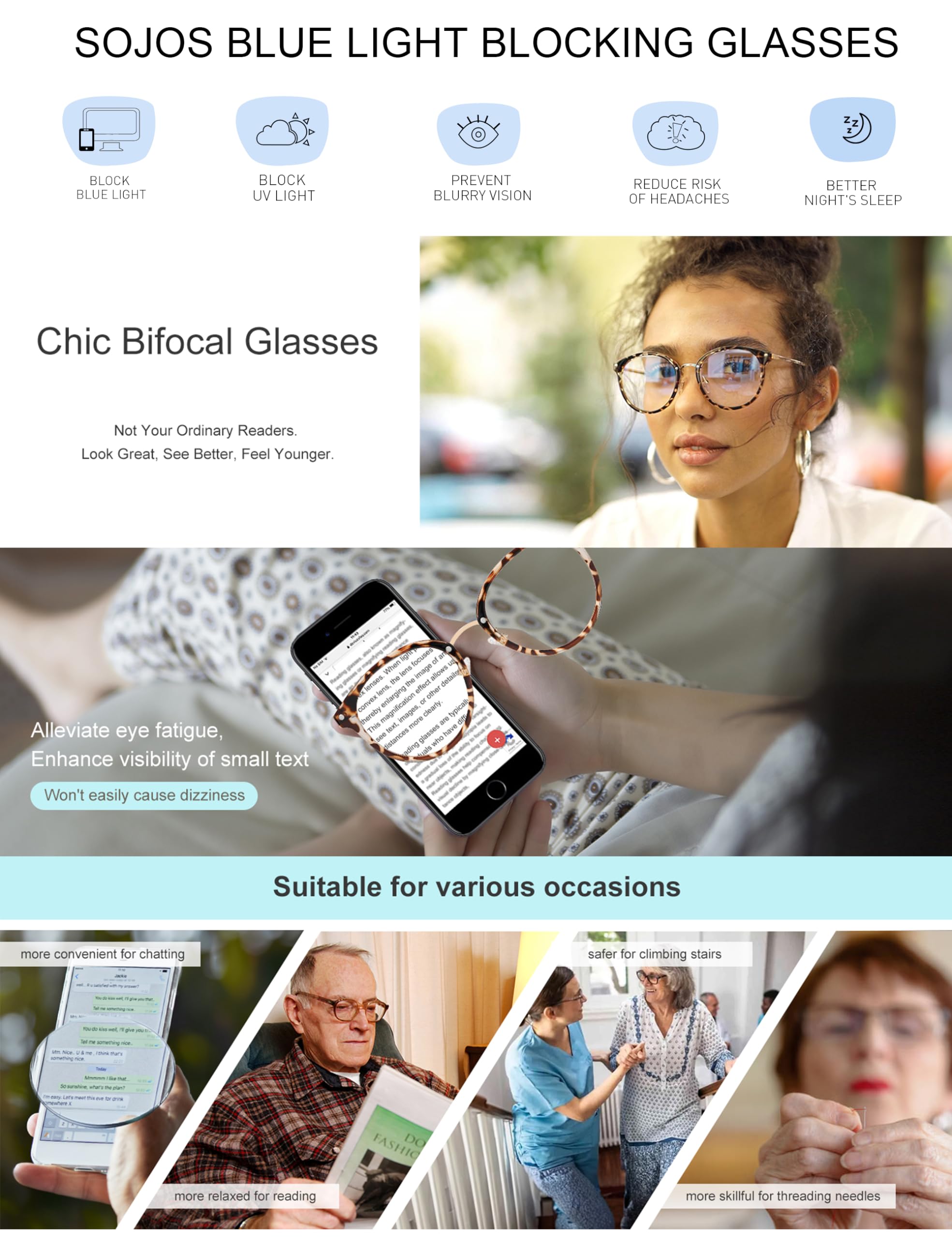 SOJOS Retro Round TR90 Blue Light Reading Glasses Womens Mens Readers Computer Glasses Eyewear Frame SJ9001 - Image 4