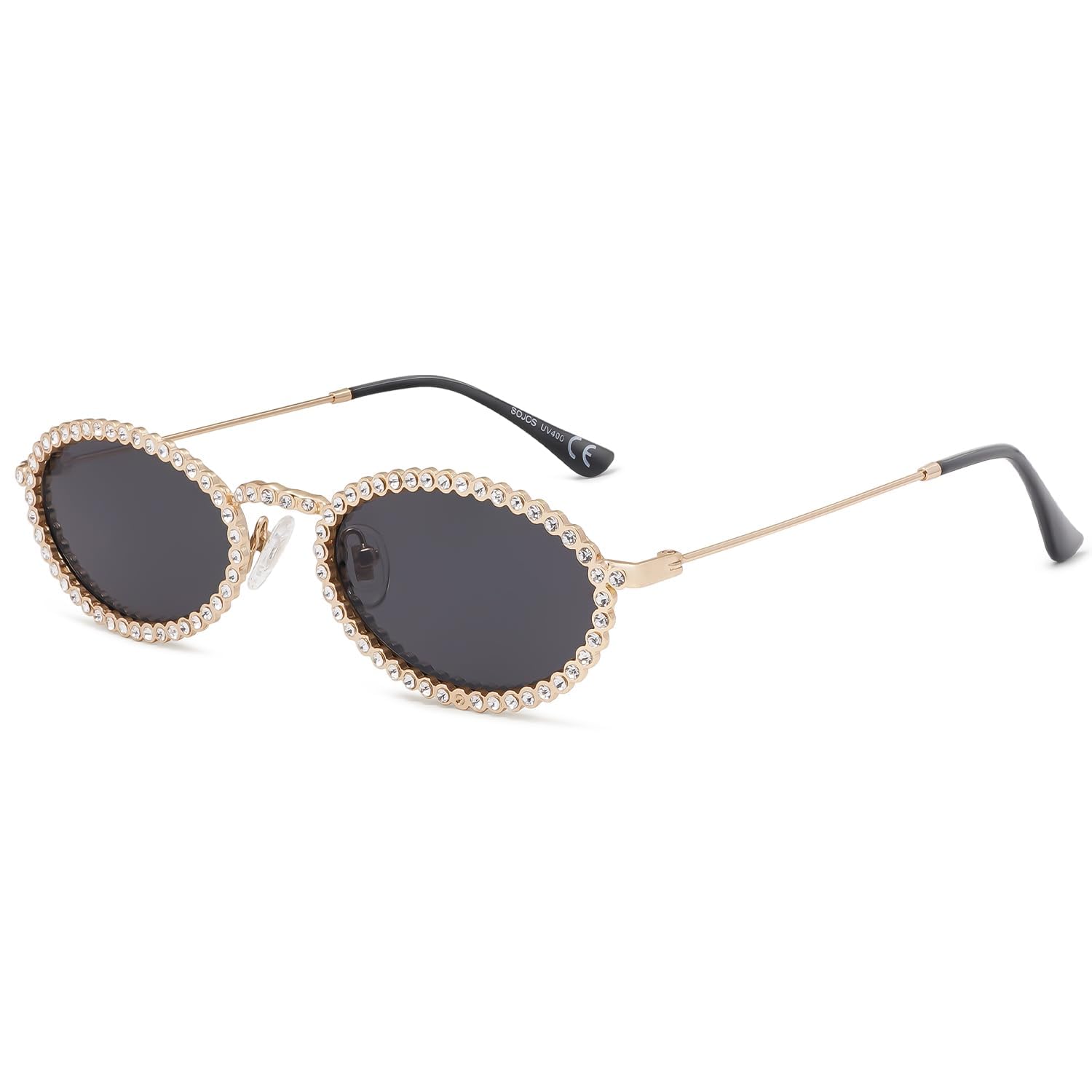 SOJOS Retro Skinny Oval Rhinestone Sunglasses for Women 90s Styles Bling Hippie Disco Trendy Sun Glasses Small Face SJ1205 - Image 3