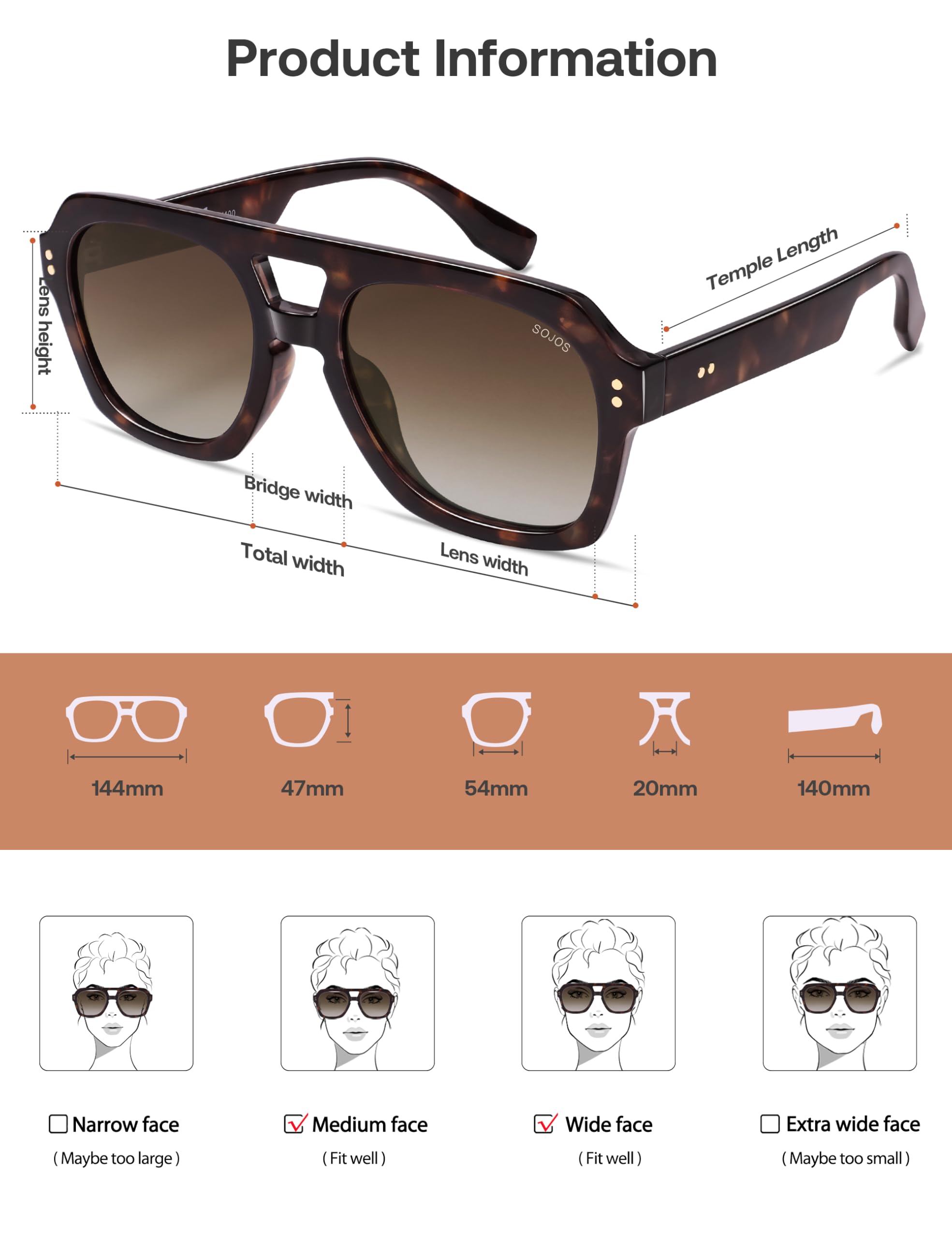 SOJOS Retro Thick Polarized Aviator Sunglasses for Women Men, Large Trendy Bold Square Pilot Shades SJ2385 - Image 4