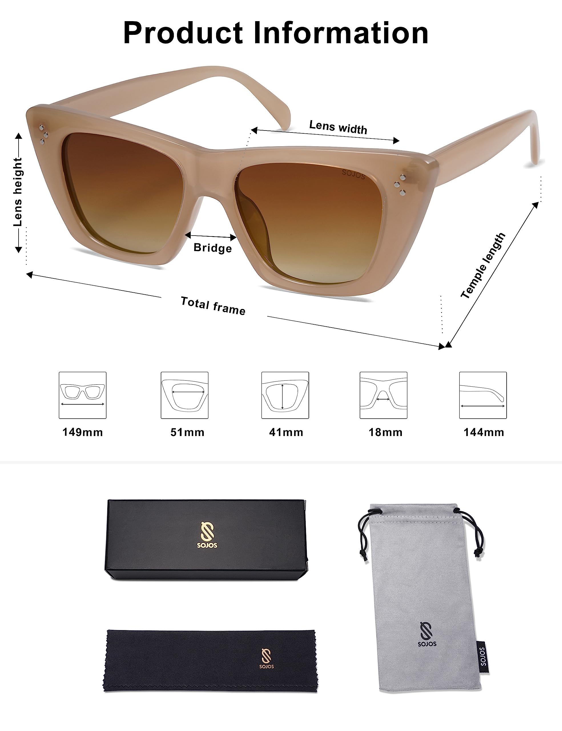 SOJOS Retro Trendy Cat Eye Polarized Sunglasses for Women Cute Stylish UV400 Sunnies SJ2199 - Image 5