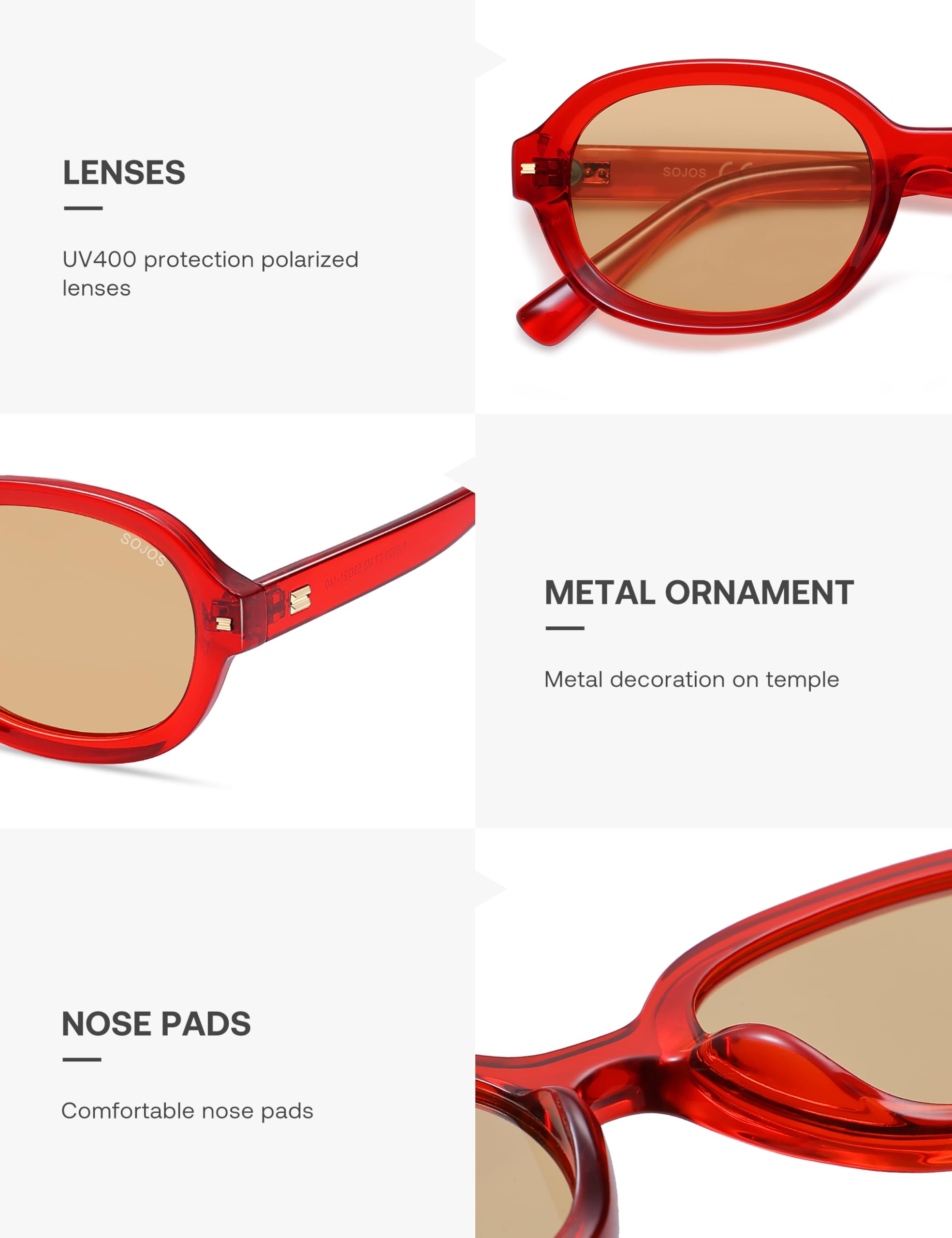 SOJOS Retro Trendy Oval Round Polarized Sunglasses Womens Mens, 80s 90s Vintage Sunnies SJ2603 - Image 5