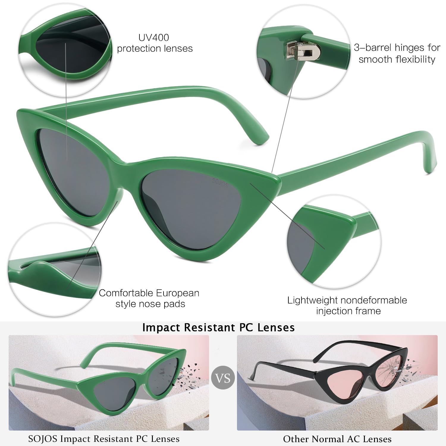 SOJOS Retro Vintage Narrow Cat Eye Sunglasses for Women Clout Goggles Plastic Frame SJ2044 - Image 4