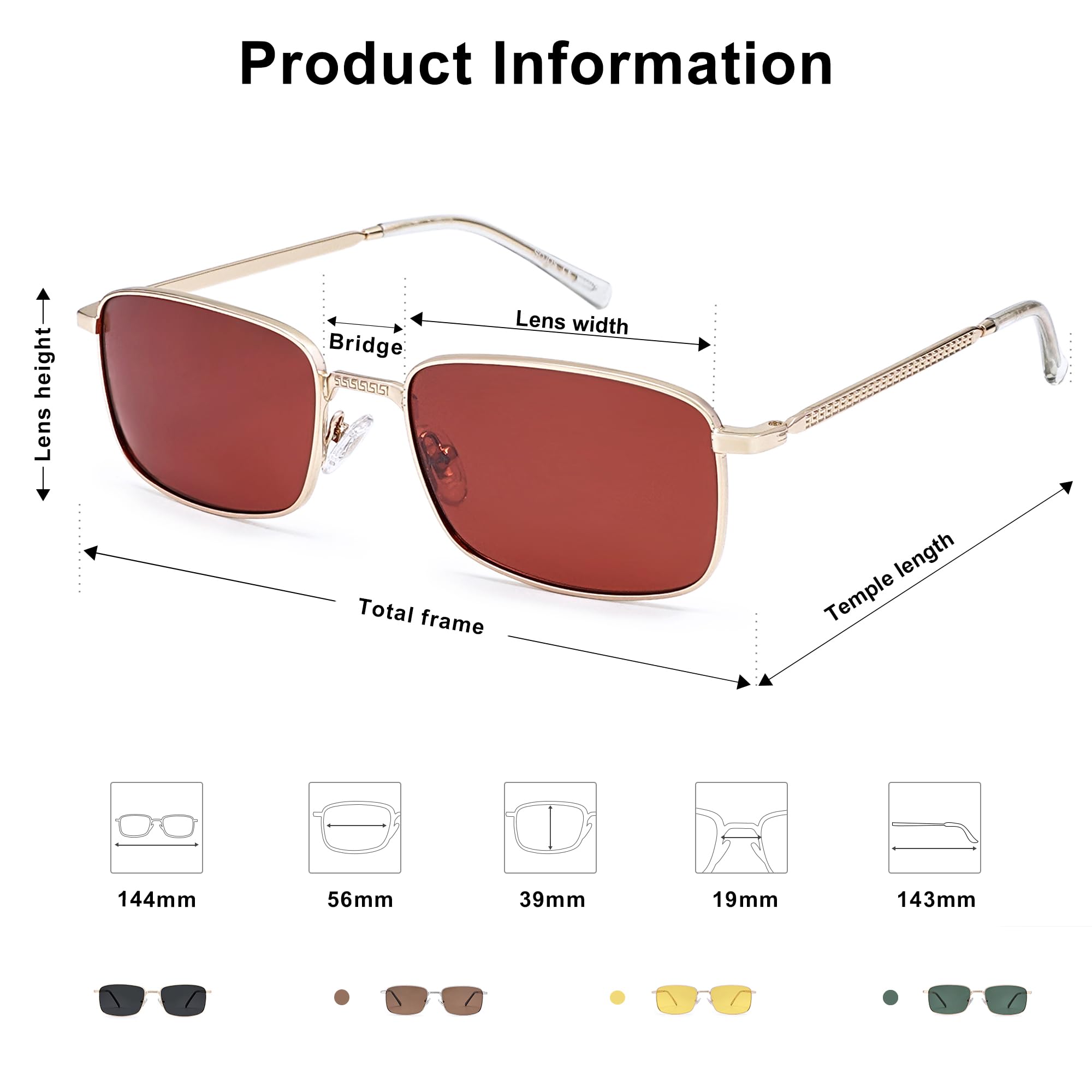 SOJOS Retro Vintage Rectangle Polarized Sunglasses Mens Womens Classic UV400 Metal Sunnies SJ1215 - Image 4