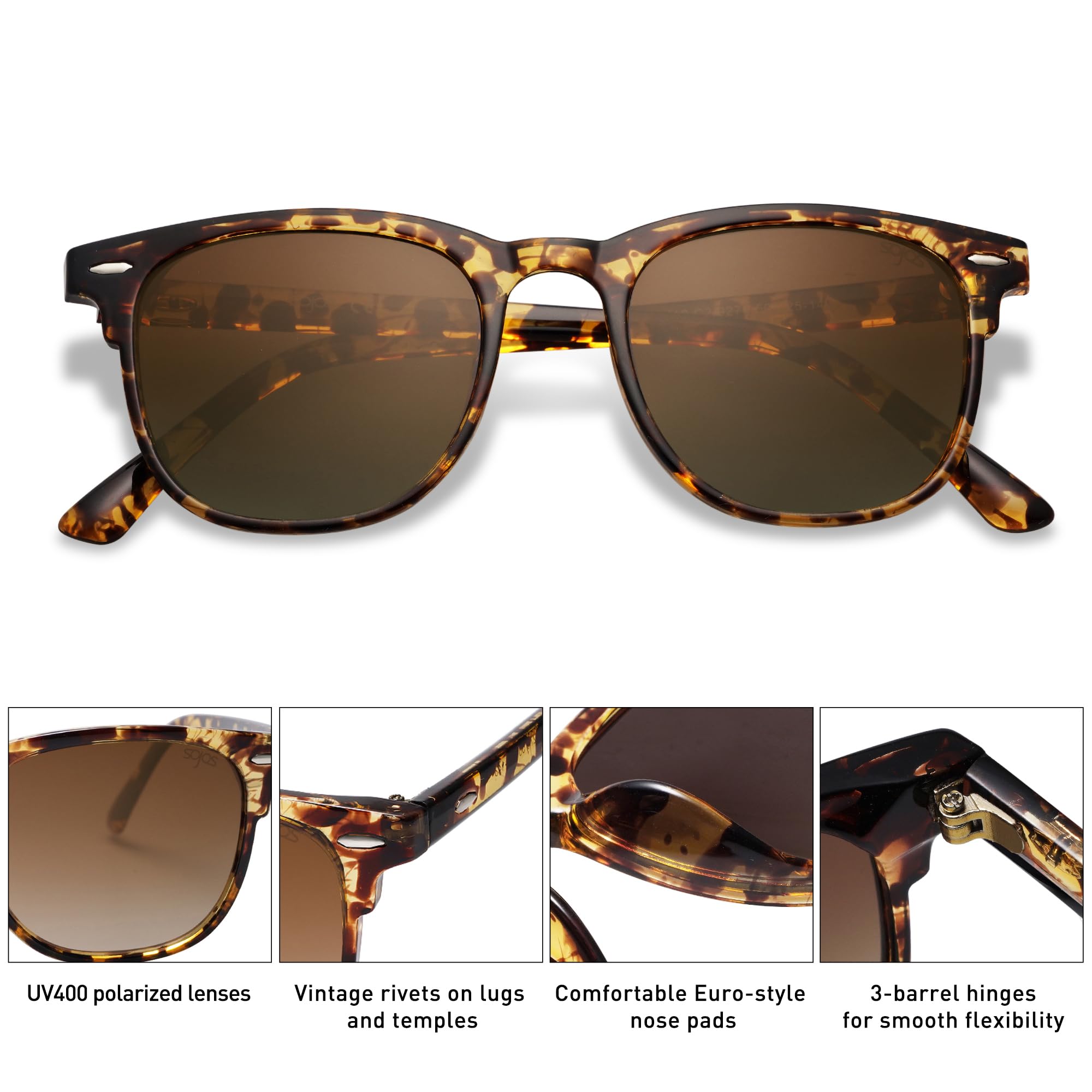 SOJOS Retro Vintage Square Polarized Sunglasses for Women Men UV Protection Lens TR90 Frame Sunglasses SJ2112 - Image 4