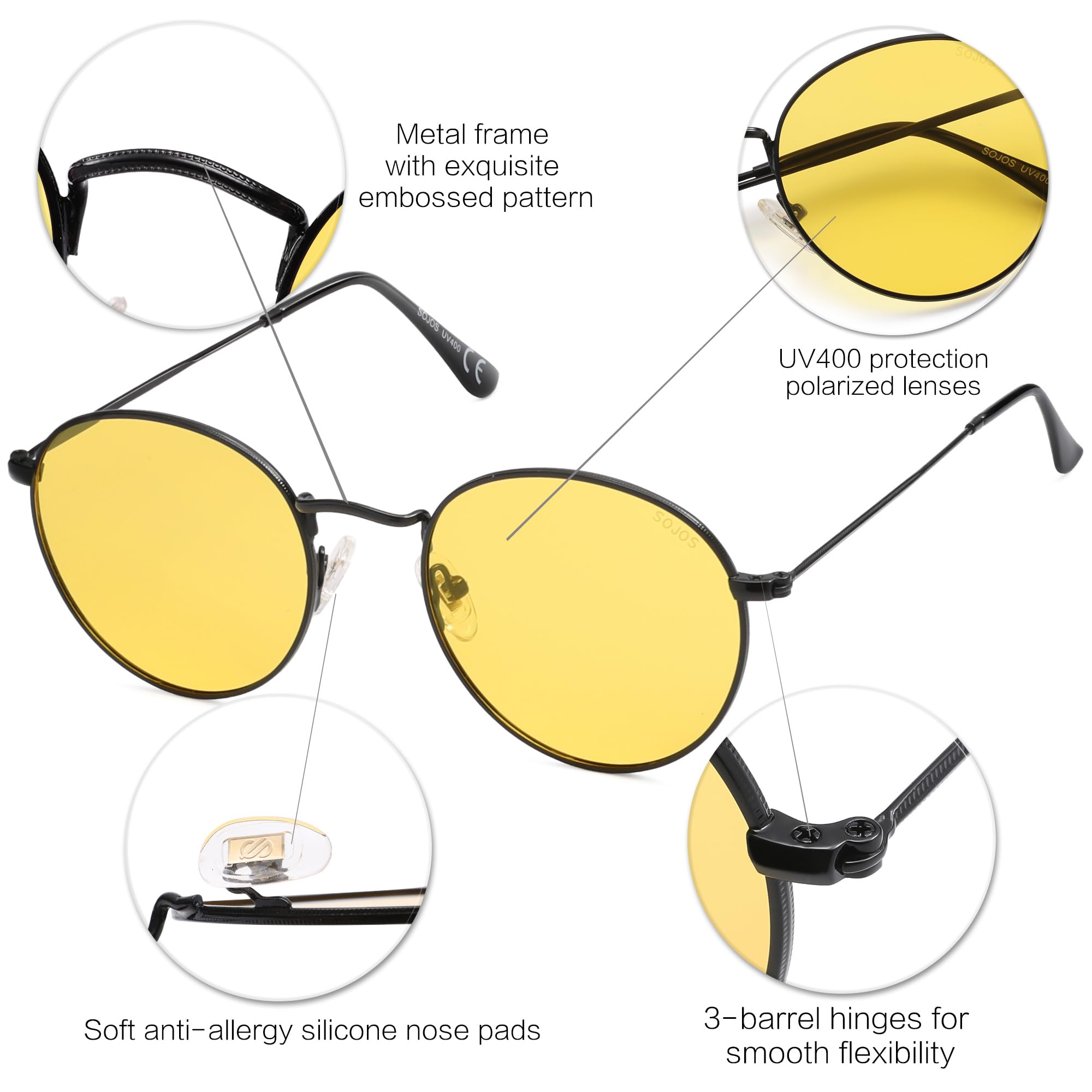 SOJOS Small Round Polarized Sunglasses for Women Men Classic Vintage Retro Shades UV400 SJ1014 - Image 5