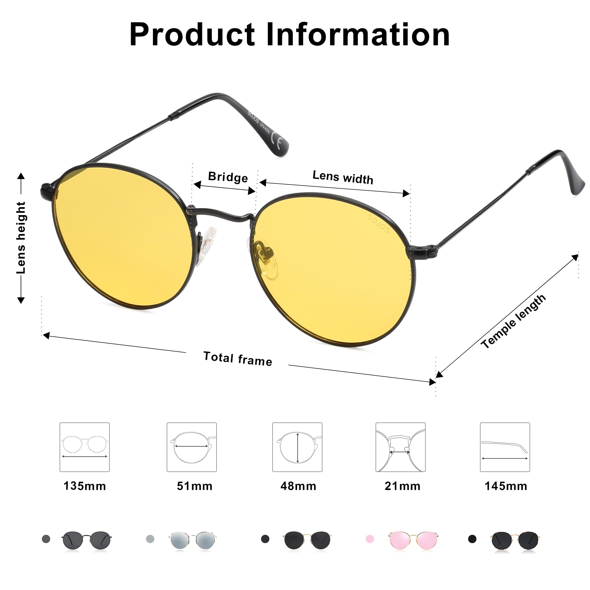 SOJOS Small Round Polarized Sunglasses for Women Men Classic Vintage Retro Shades UV400 SJ1014 - Image 6