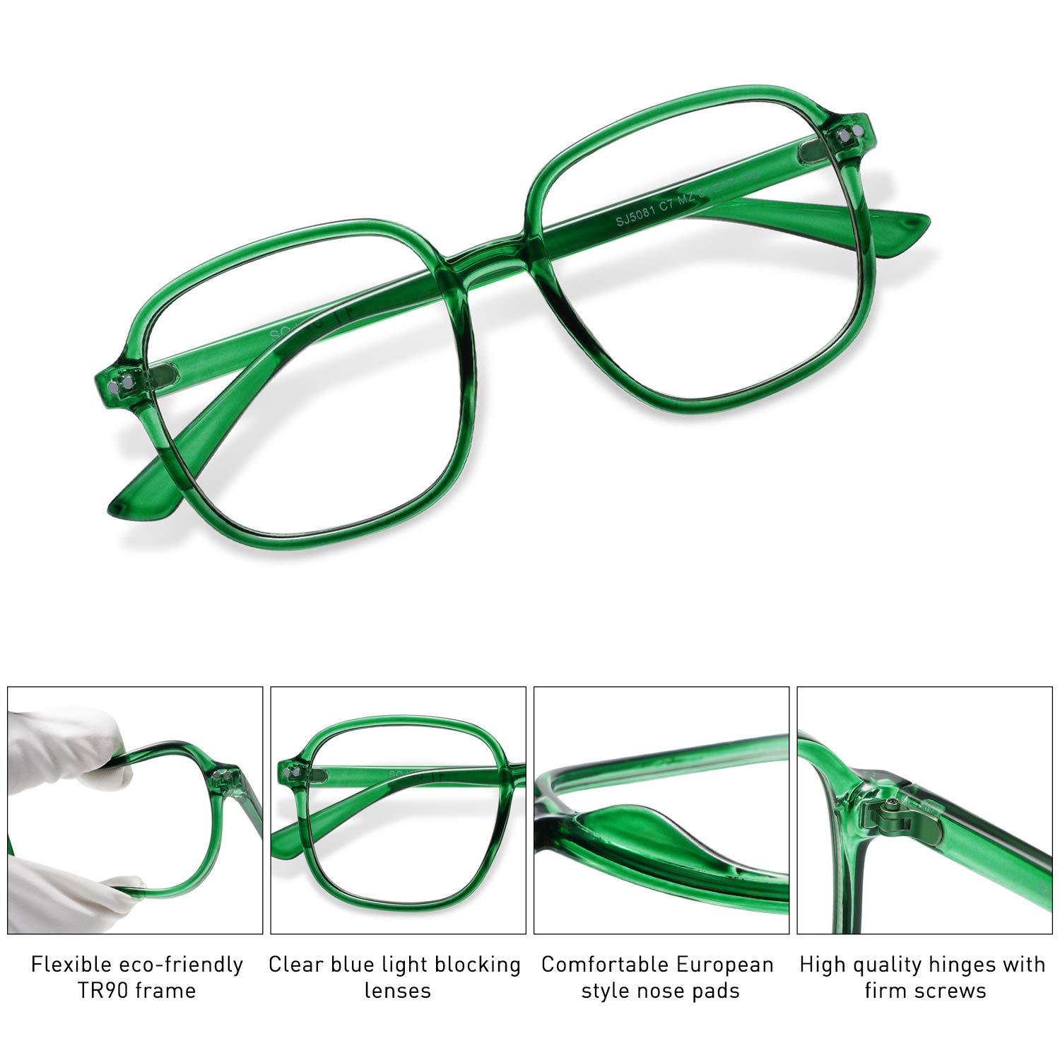 SOJOS Square Blue Light Blocking Glasses Oversized for Women TR90 Frame Filter SJ5081 - Image 3