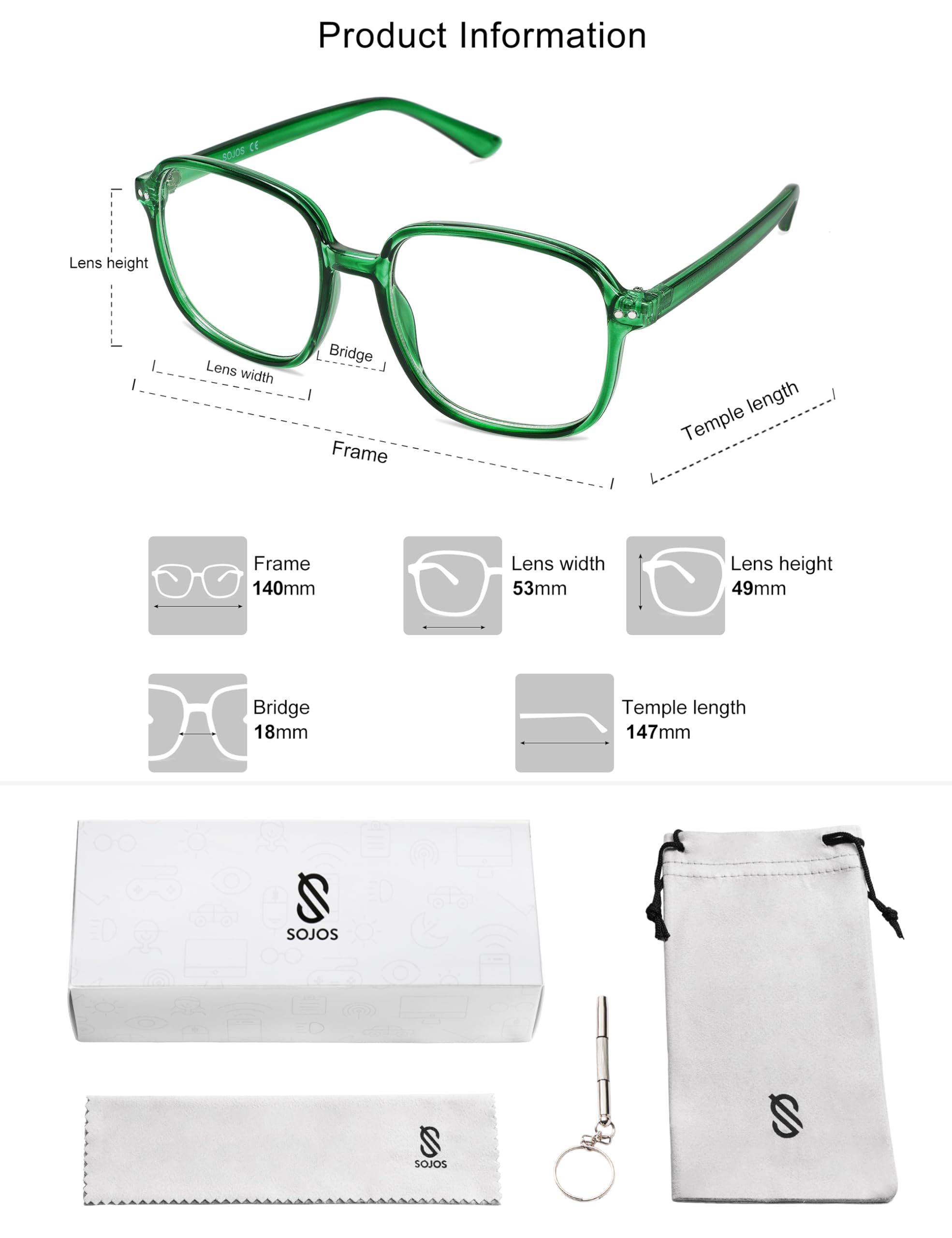 SOJOS Square Blue Light Blocking Glasses Oversized for Women TR90 Frame Filter SJ5081 - Image 4