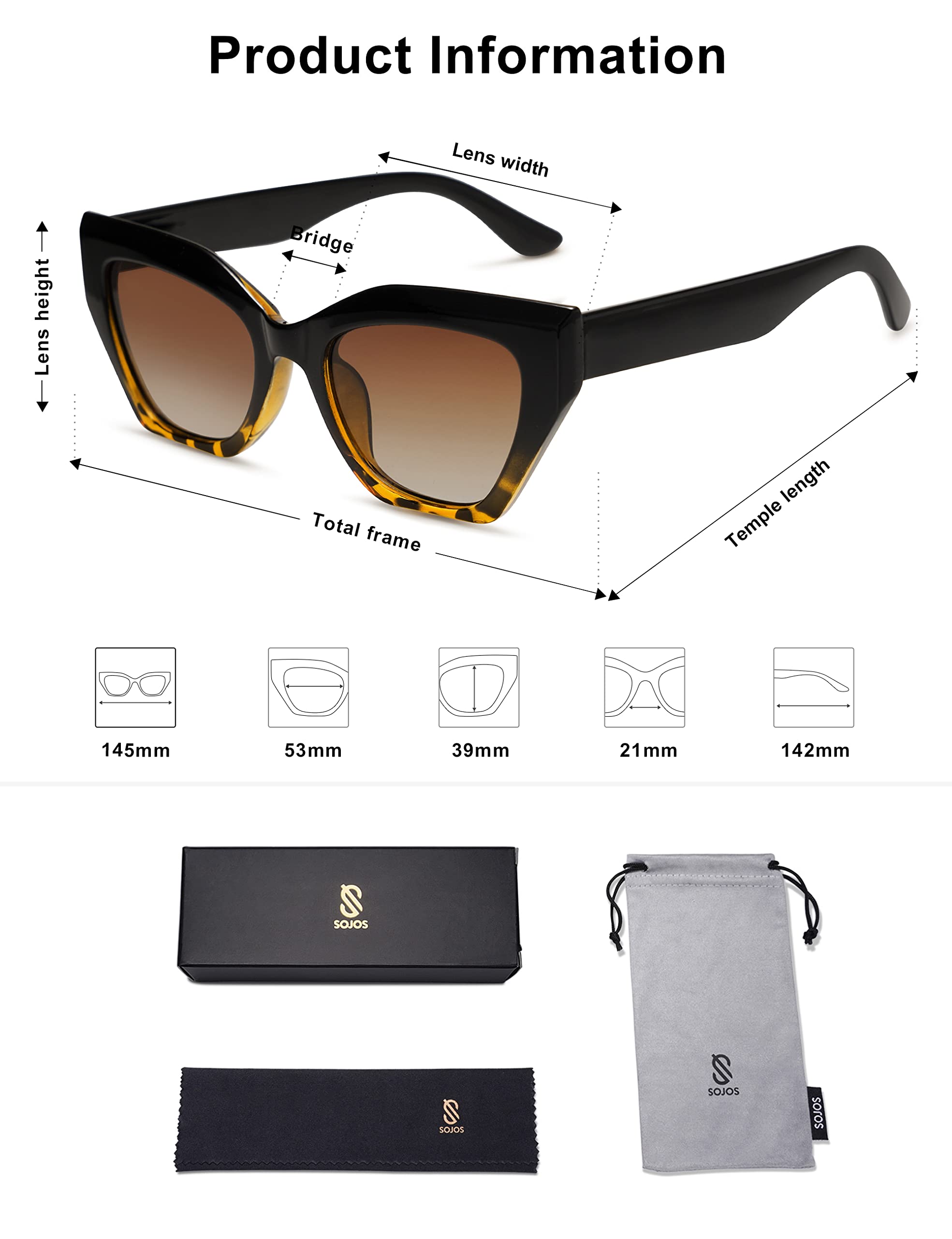 SOJOS Square Cat Eye Polarized Sunglasses for Women Retro Classic Vintage Trendy Cateye Shades Sunnies Gafas de sole SJ2235 - Image 5