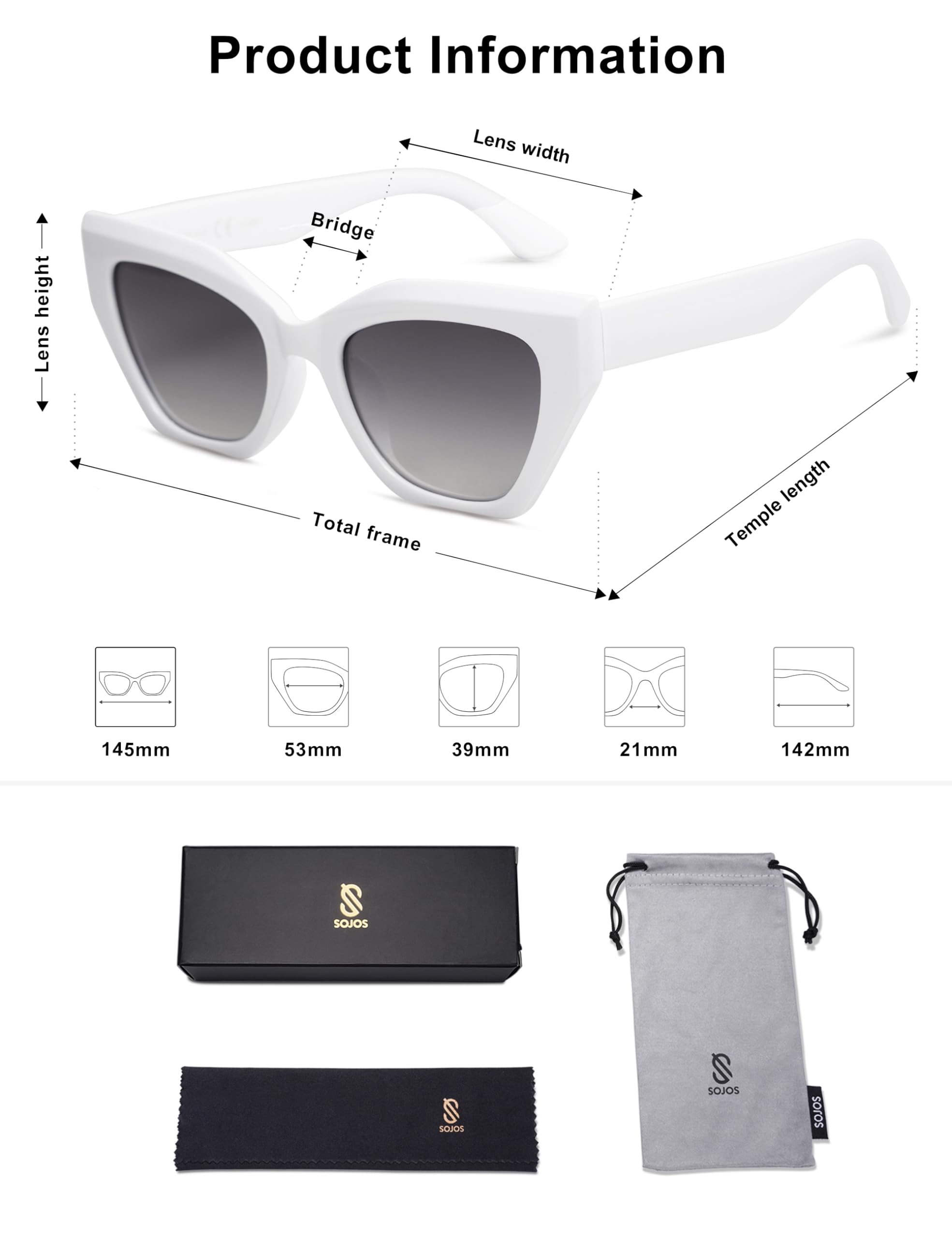 SOJOS Square Cat Eye Polarized Sunglasses for Women Retro Classic Vintage Trendy Cateye Shades Sunnies Gafas de sole SJ2235 - Image 5