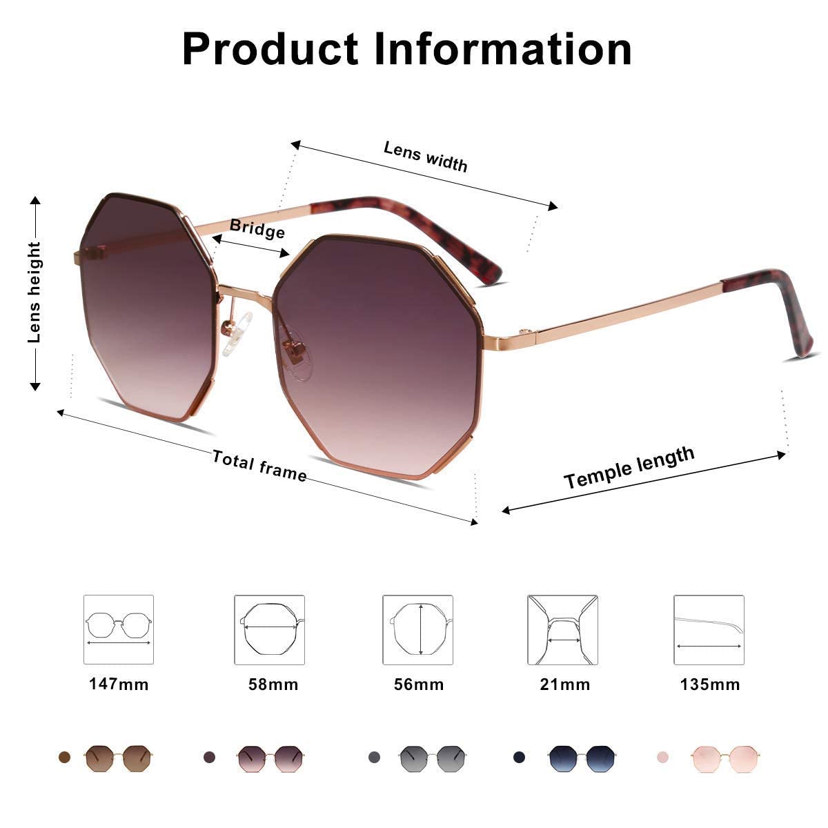 SOJOS Sunglasses for Women Men Classic Retro Polygon Shades UV400 - Image 5