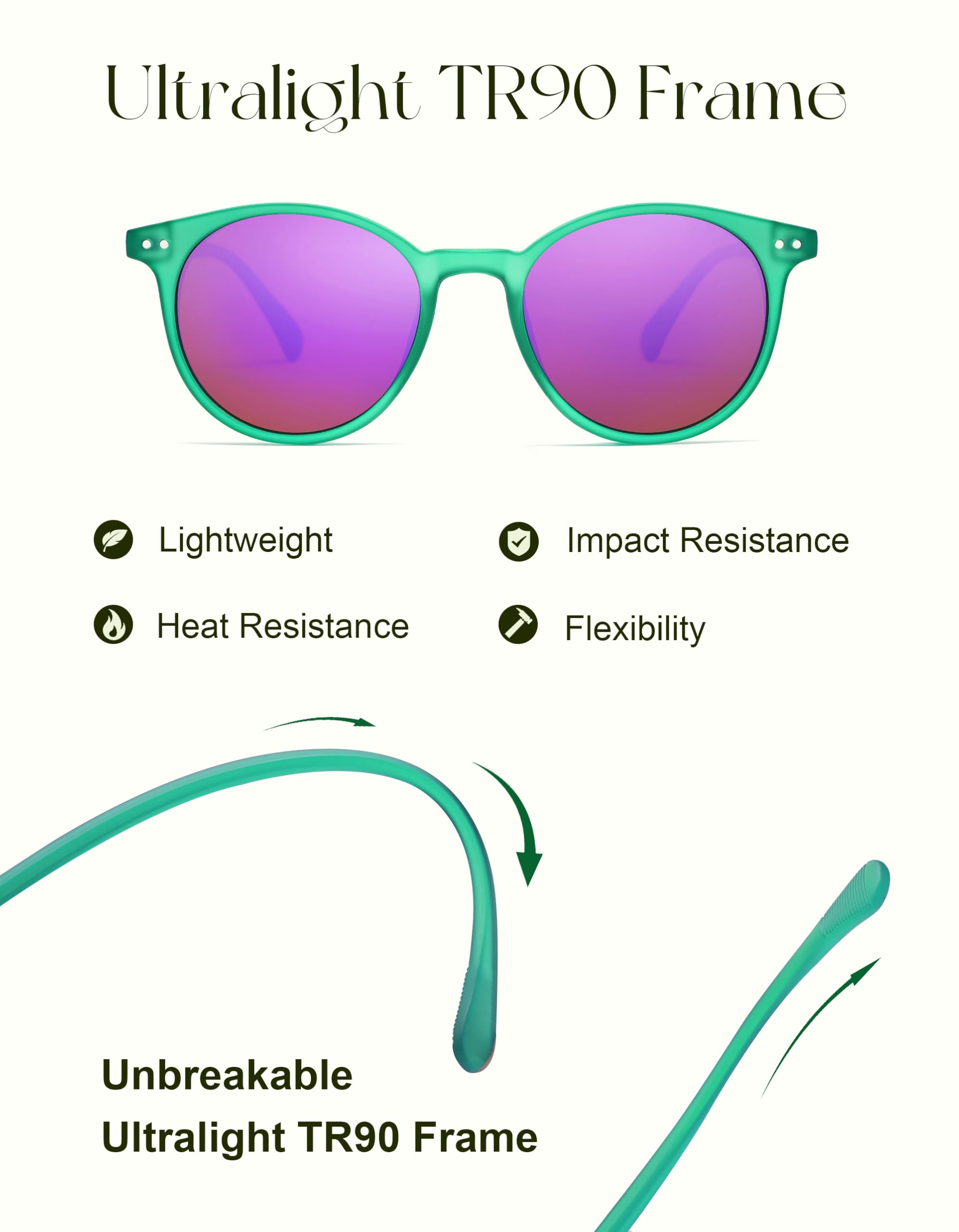 SOJOS TR90 Polarized Small Round Sunglasses for Women Men Vintage Style UV400 Lens SJTR2113 - Image 3