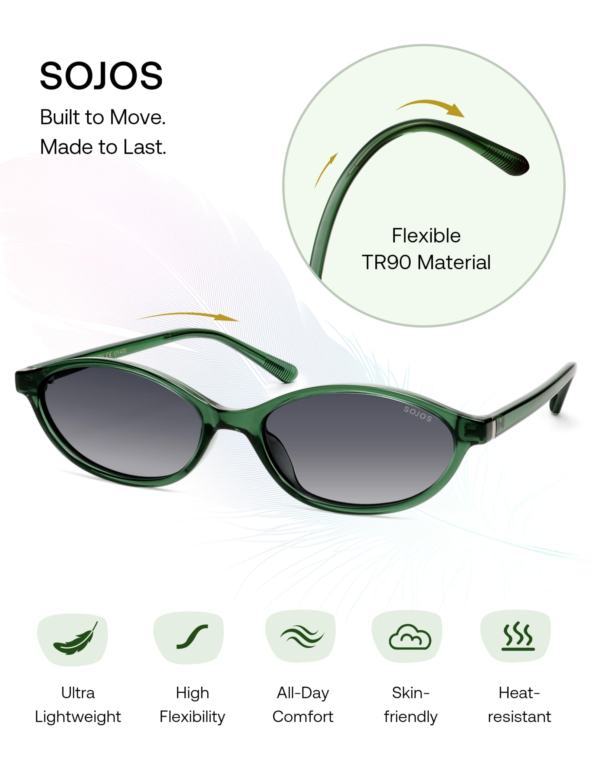 SOJOS TR90 Ultra Light Flexible Sunglasses for Women Retro Oval Polarized Cat Eye Vintage Shades UV400 Protection Comfort Fit - Image 5