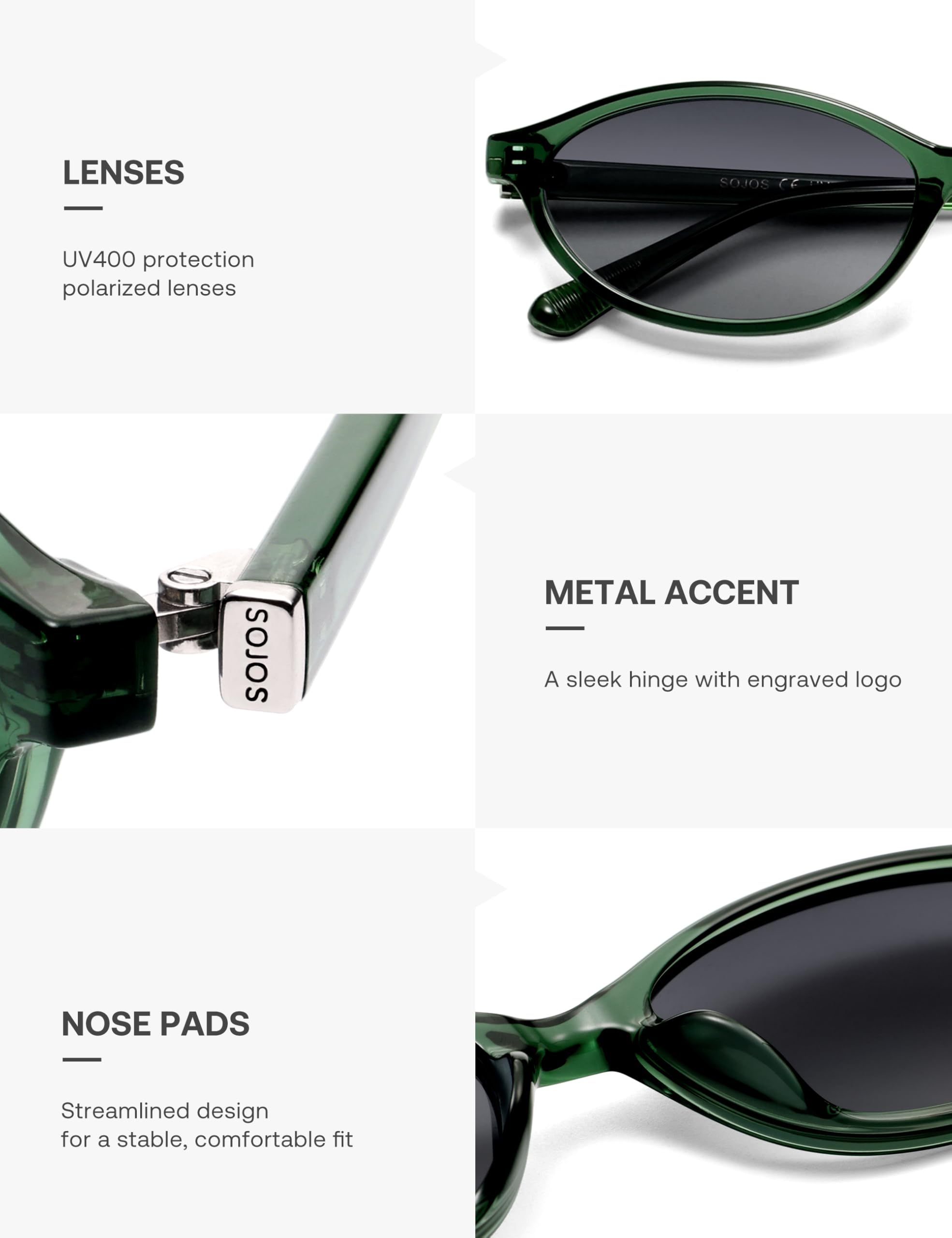 SOJOS TR90 Ultra Light Flexible Sunglasses for Women Retro Oval Polarized Cat Eye Vintage Shades UV400 Protection Comfort Fit - Image 6