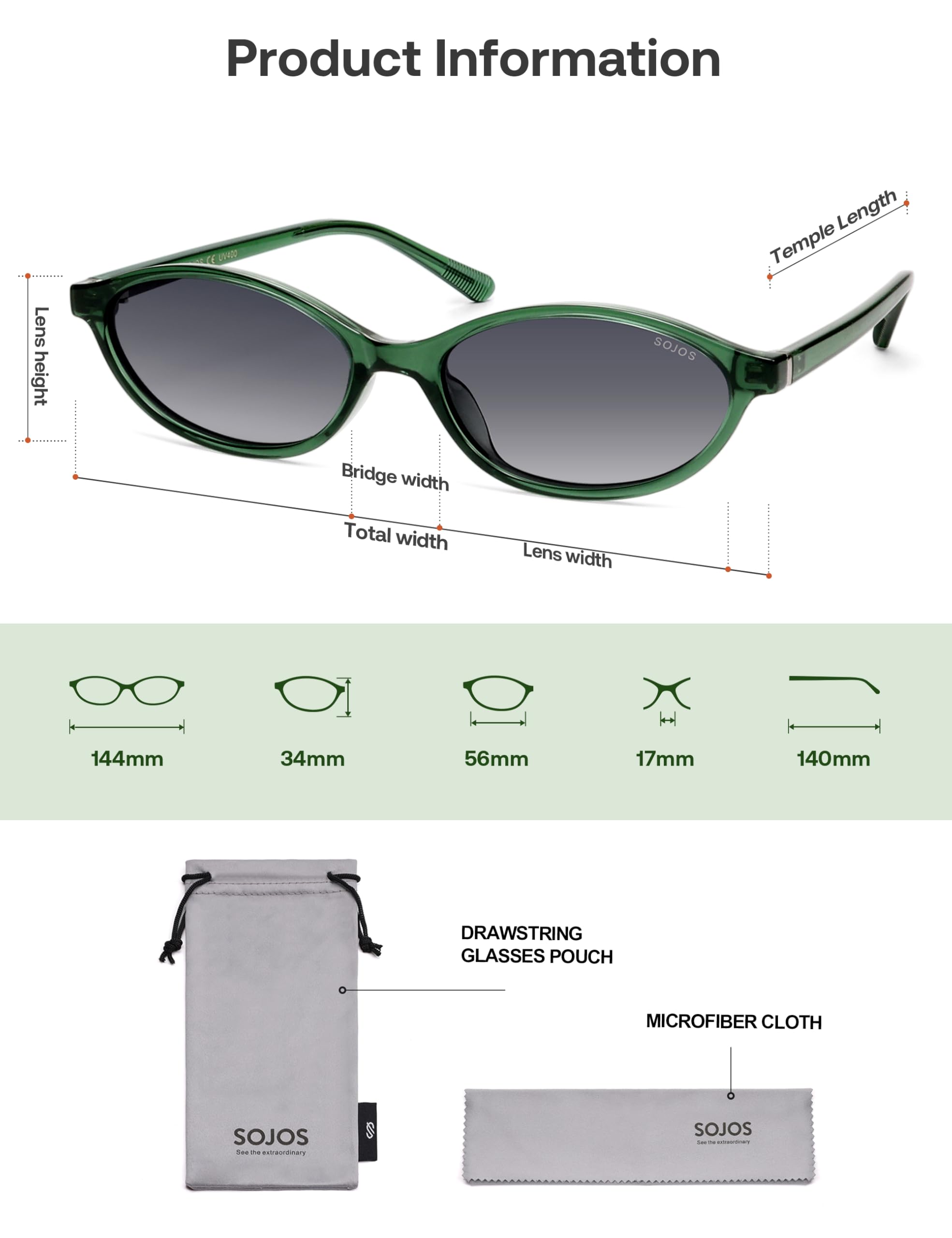 SOJOS TR90 Ultra Light Flexible Sunglasses for Women Retro Oval Polarized Cat Eye Vintage Shades UV400 Protection Comfort Fit - Image 7