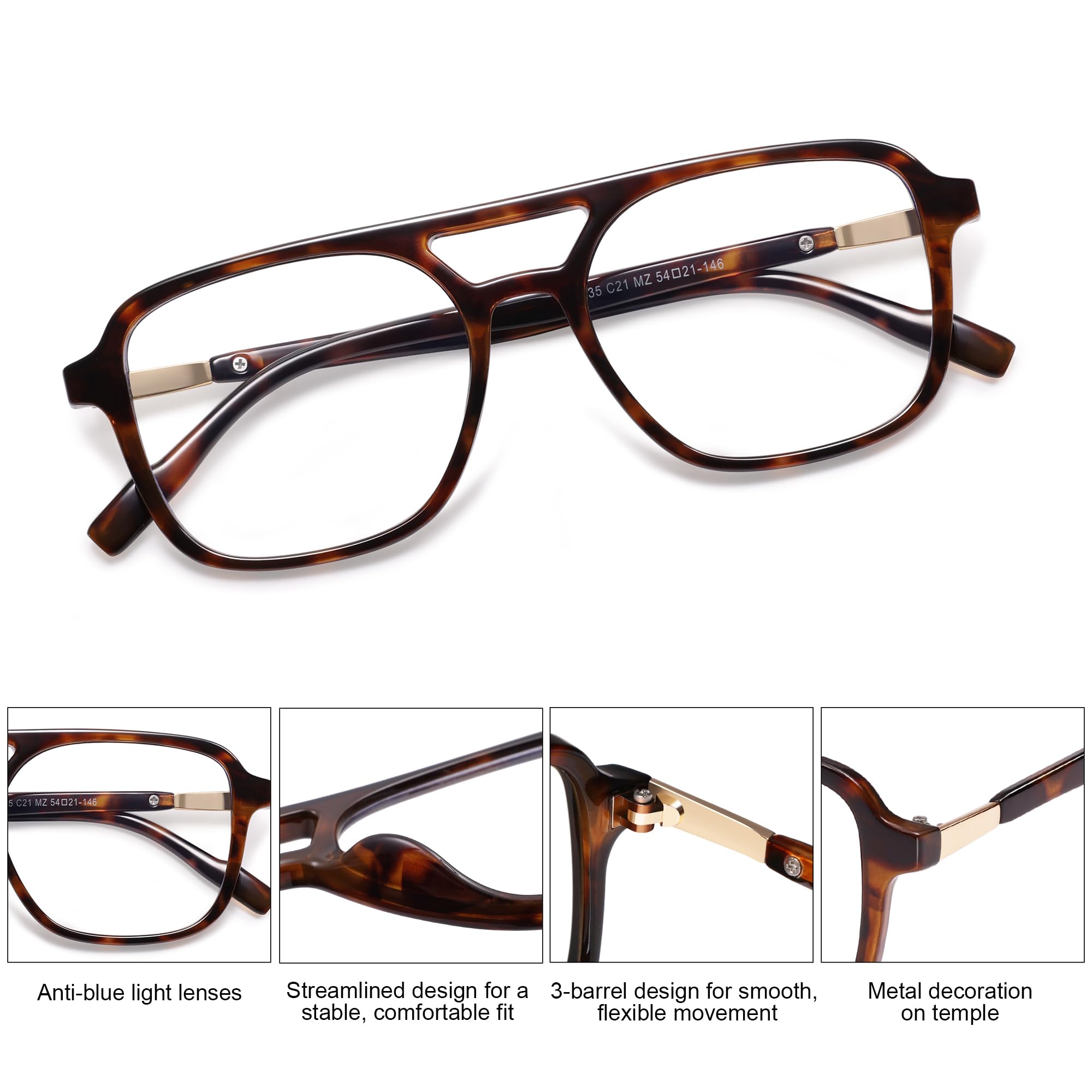 SOJOS Trendy Aviator Blue Light Blocking Glasses for Women Men Retro Rectangle Computer Frame Eyewear SJ5435 - Image 4