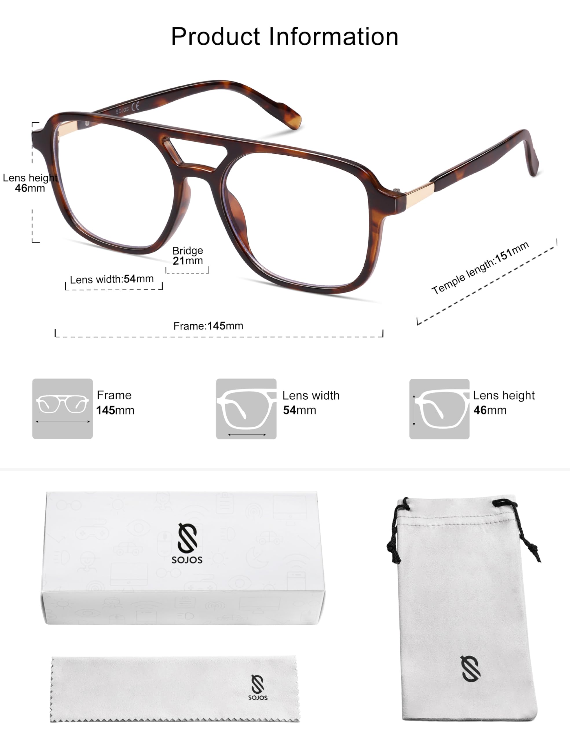 SOJOS Trendy Aviator Blue Light Blocking Glasses for Women Men Retro Rectangle Computer Frame Eyewear SJ5435 - Image 5