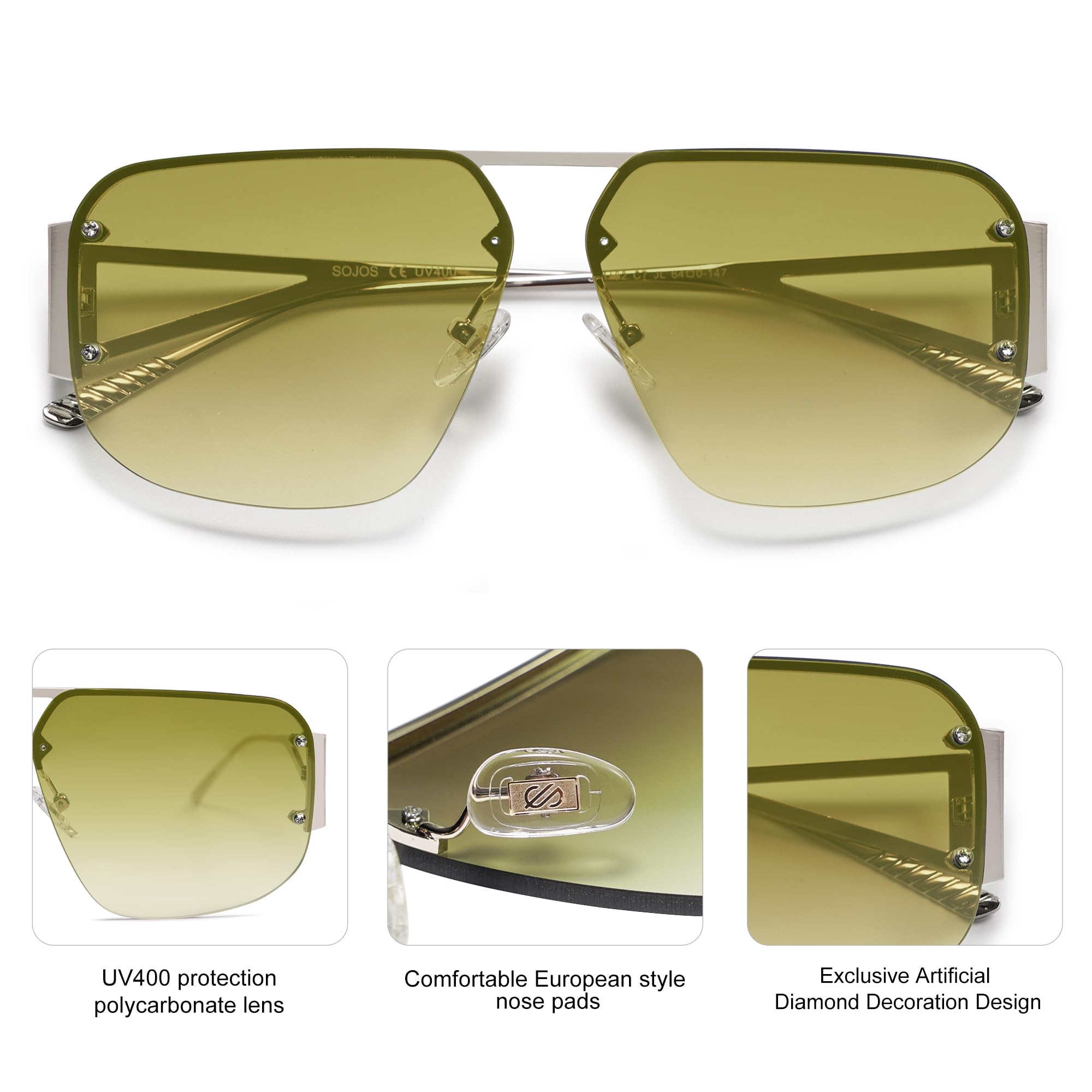 SOJOS Trendy Aviator Sunglasses Mens Womens Retro Metal Rimless Frame Shades Lentes De Sol Para Mujer SJ1192 - Image 4