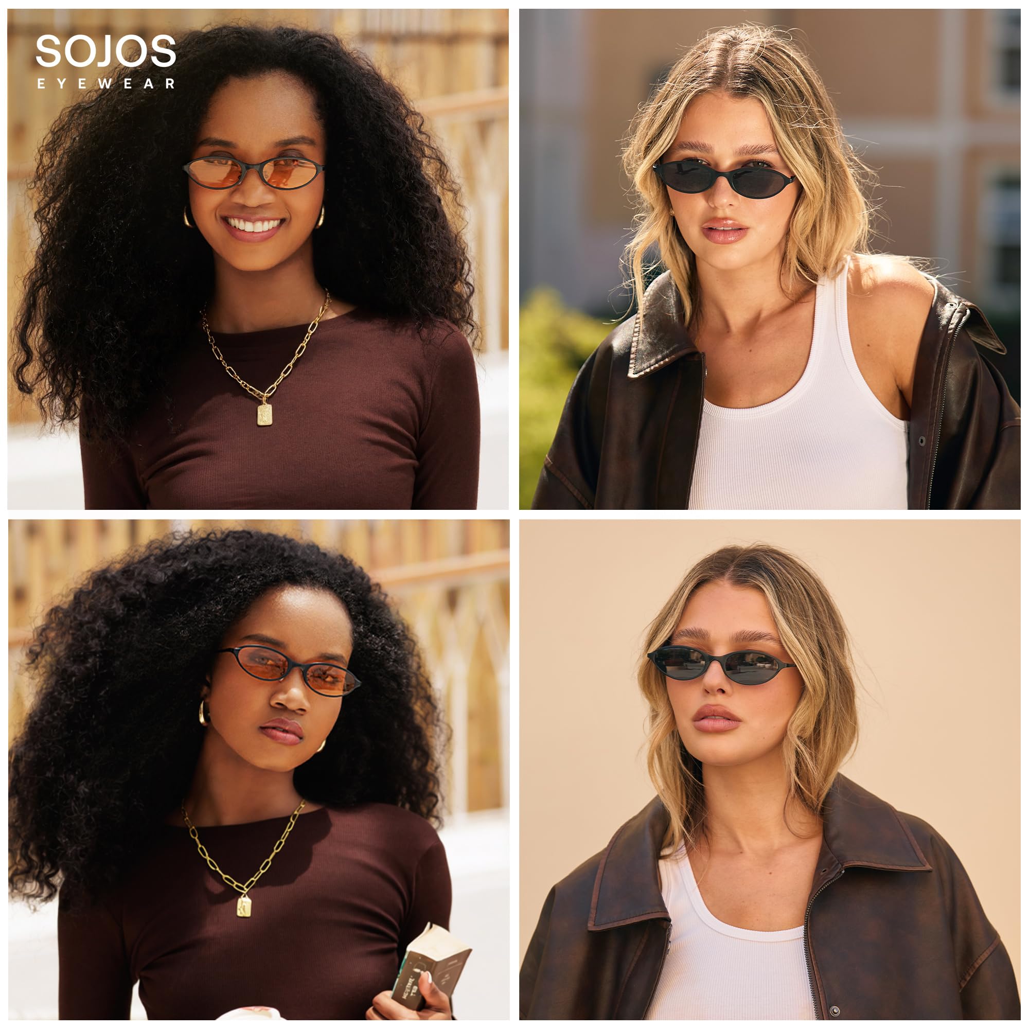 SOJOS Trendy Oval Cat Eye Sunglasses for Women, Chic 80s 90s Retro Small Narrow Sunnies SJ1287 - Image 3