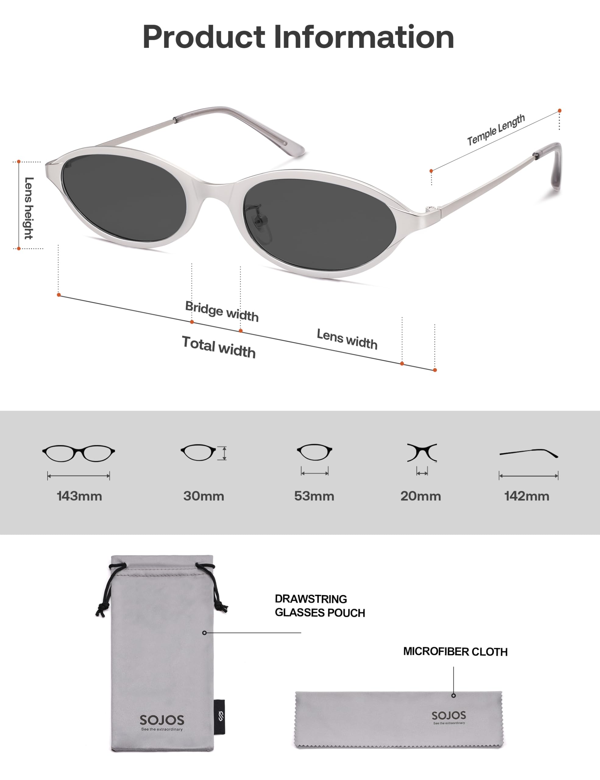 SOJOS Trendy Oval Cat Eye Sunglasses for Women, Chic 80s 90s Retro Small Narrow Sunnies SJ1287 - Image 5