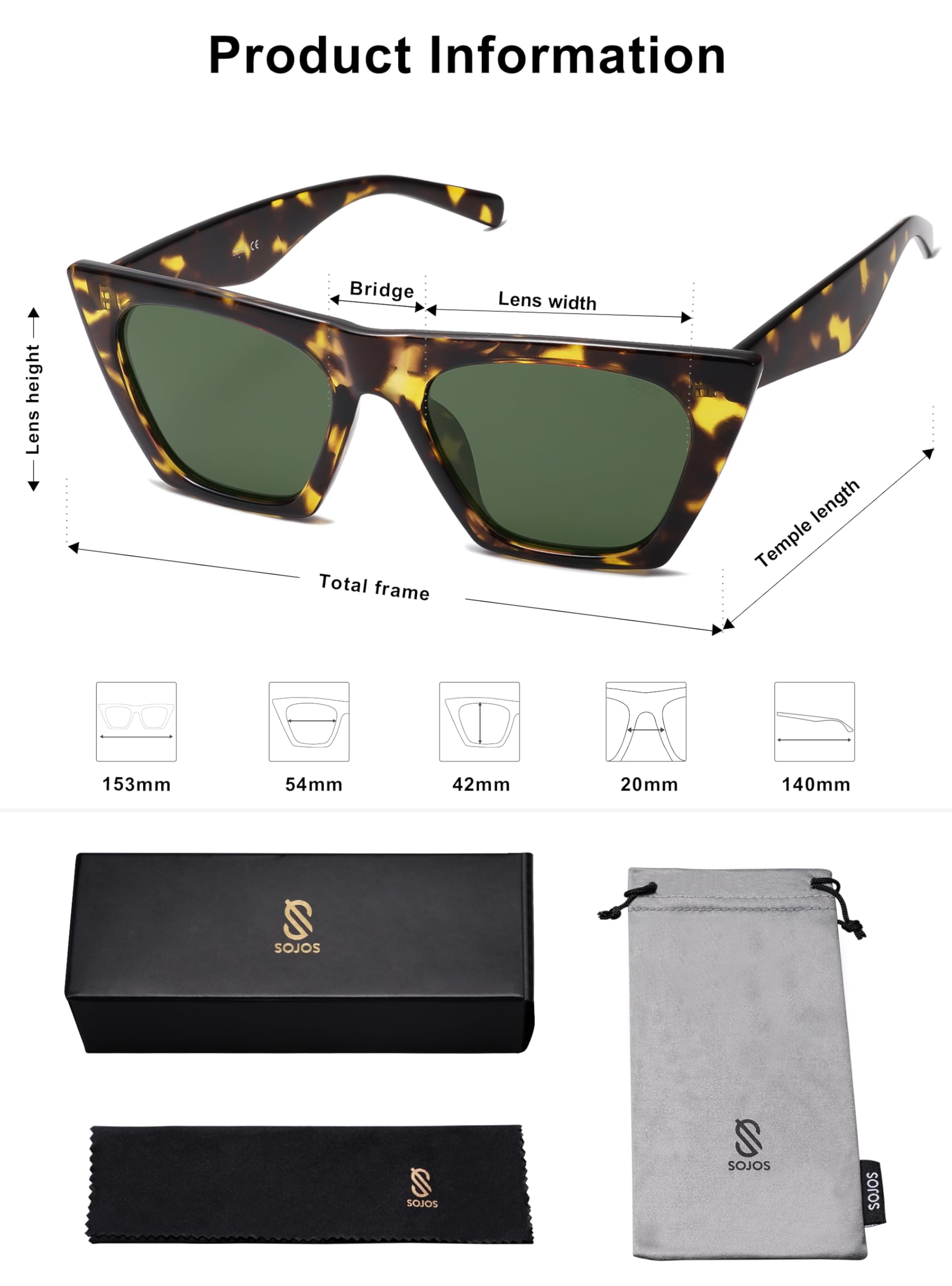 SOJOS Trendy Oversized Square Cateye Polarized Sunglasses Womens Big Frame Shades SJ2115 - Image 5