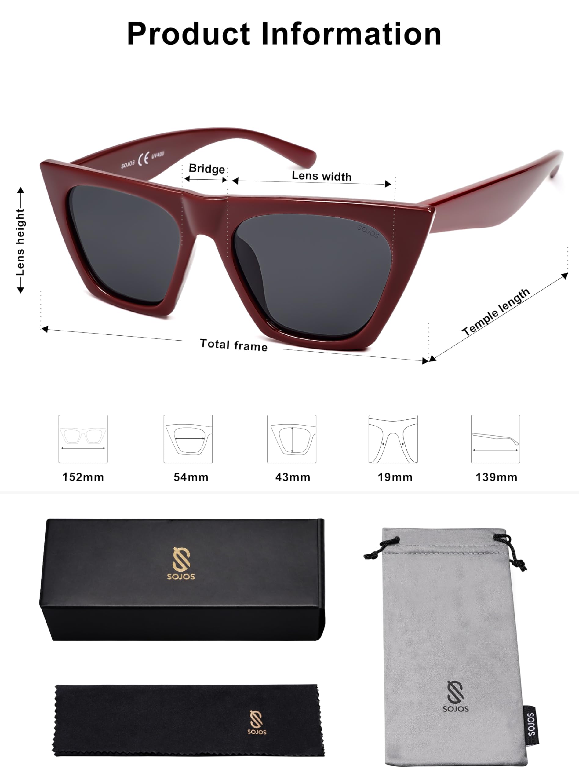 SOJOS Trendy Oversized Square Cateye Polarized Sunglasses Womens Big Frame Shades SJ2115 - Image 5