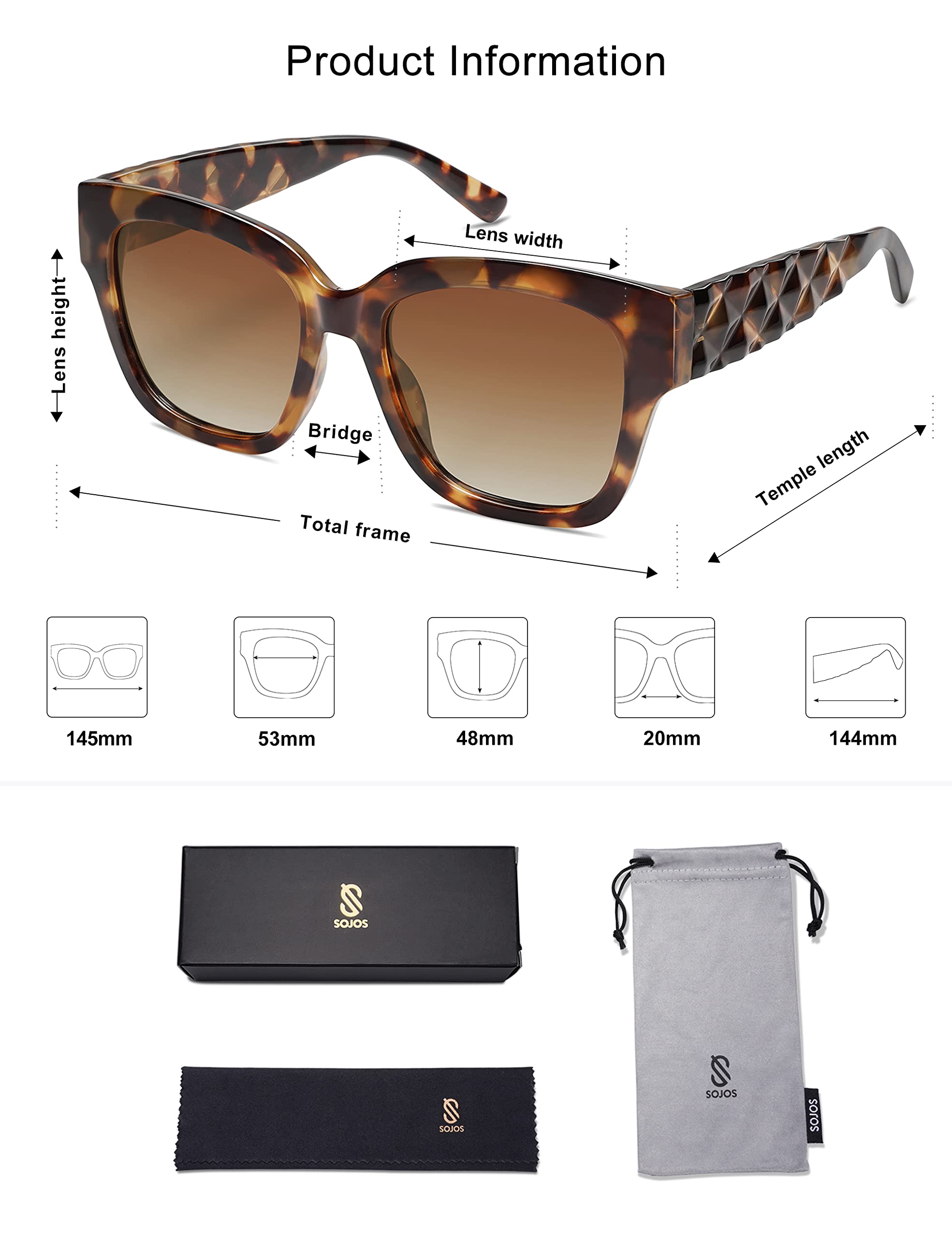 SOJOS Trendy Polarized Square Sunglasses Womens,Retro Oversized Women Thick Sun Glasses SJ2217 - Image 5