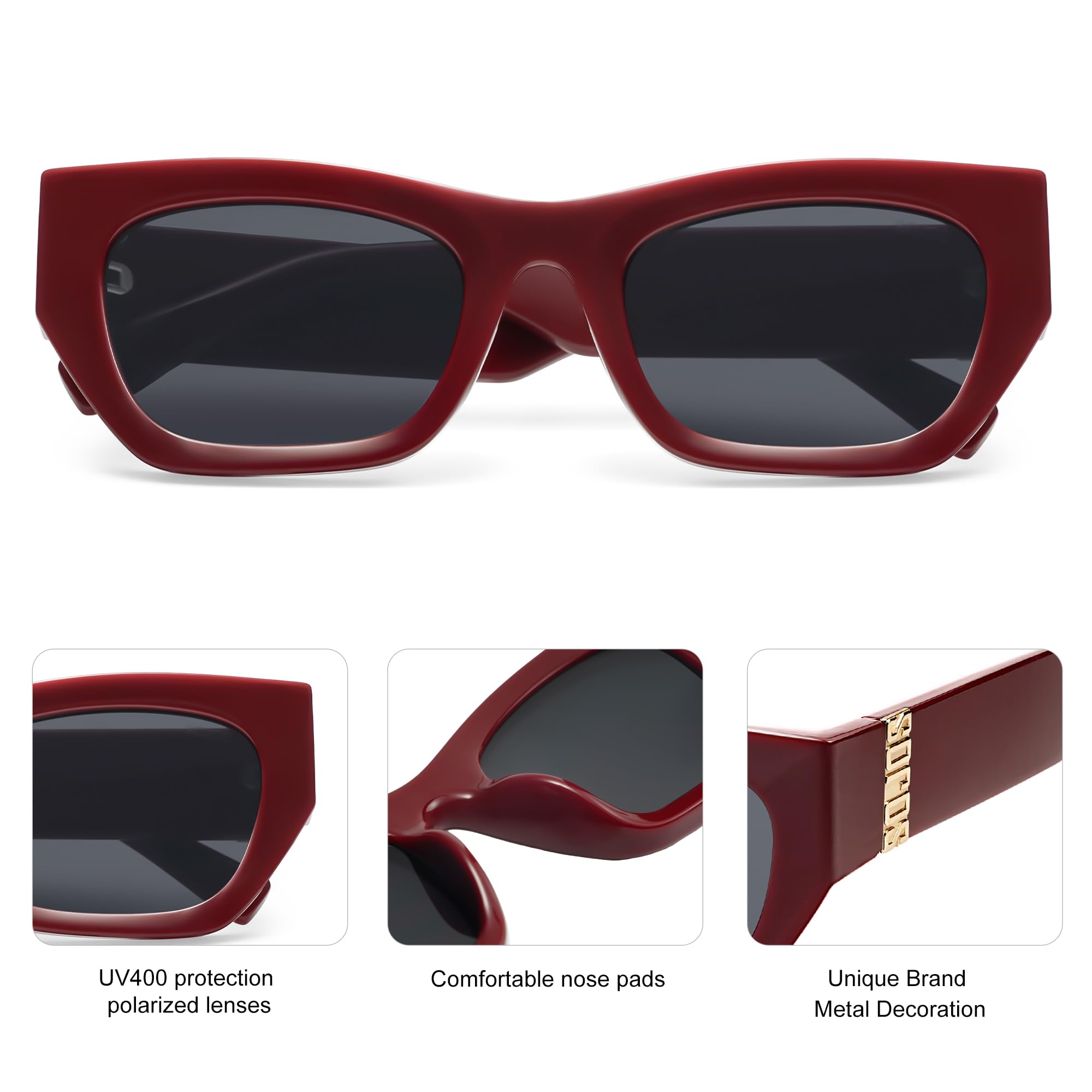 SOJOS Trendy Rectangle Cateye Sunglasses Womens Mens UV400 Fashion Chic Chunky Shades SJ2296 - Image 4