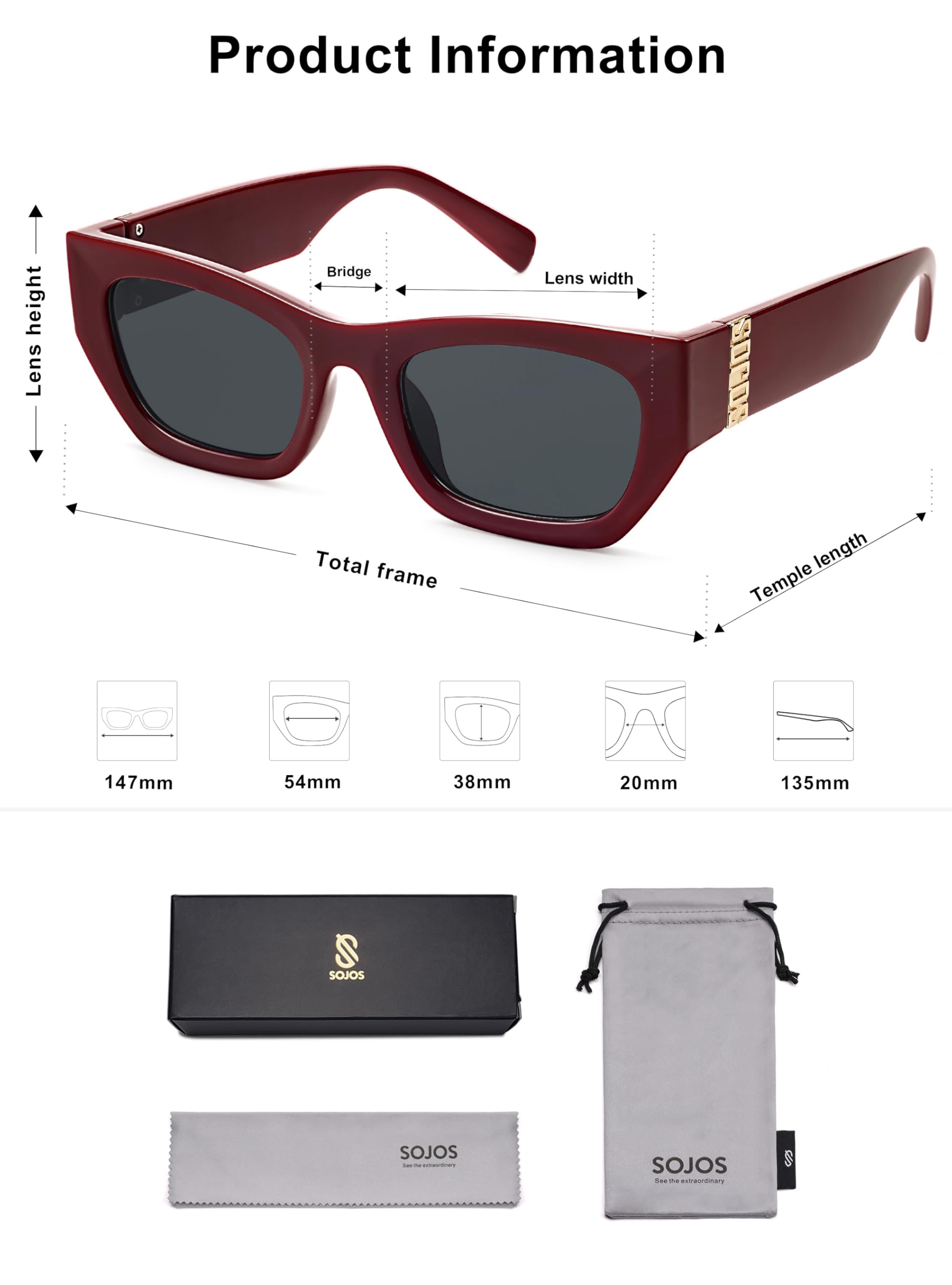 SOJOS Trendy Rectangle Cateye Sunglasses Womens Mens UV400 Fashion Chic Chunky Shades SJ2296 - Image 5