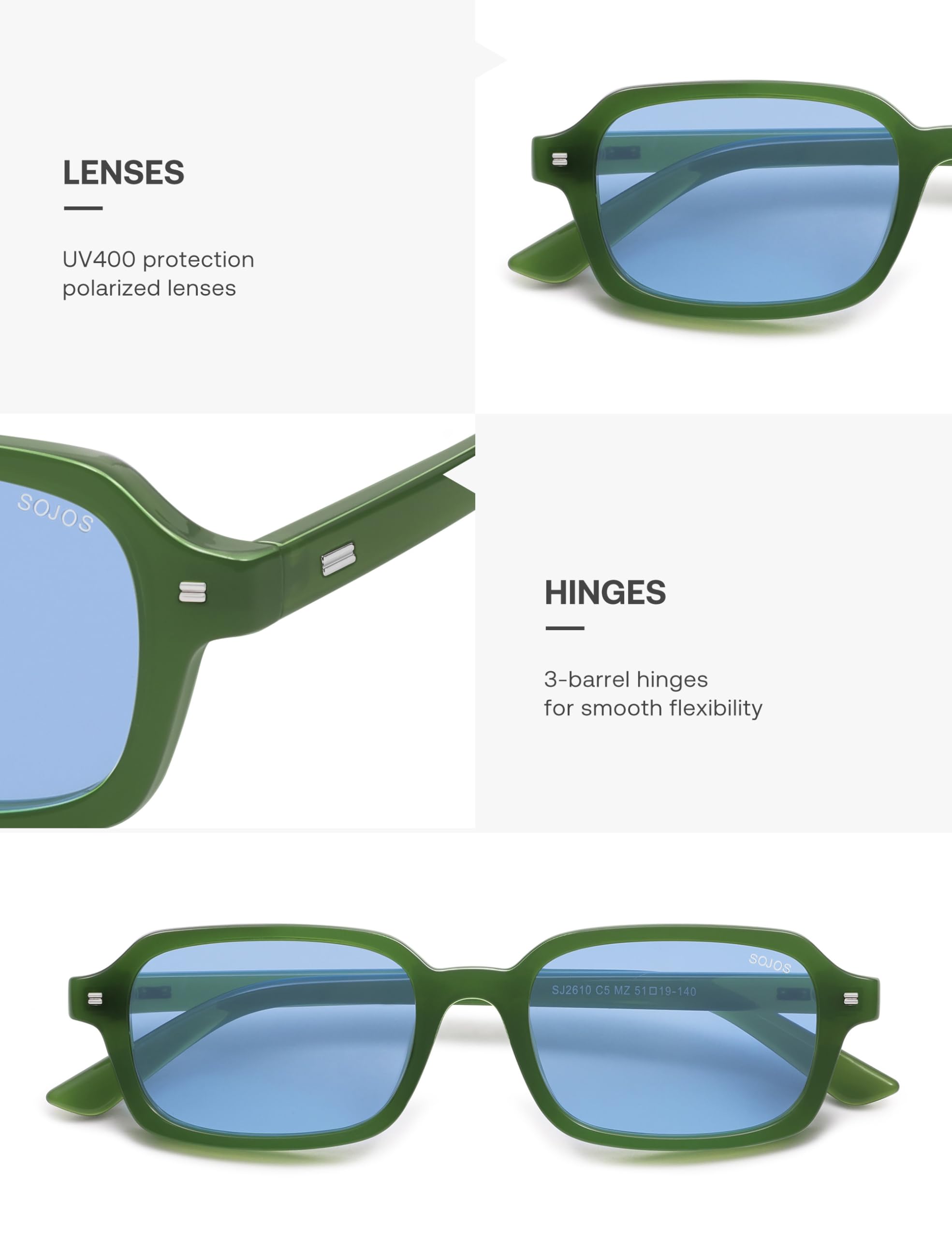 SOJOS Trendy Rectangle Polarized Sunglasses Womens Mens, Small Retro Fashion Thin Slim Square Sunnies SJ2610 - Image 4