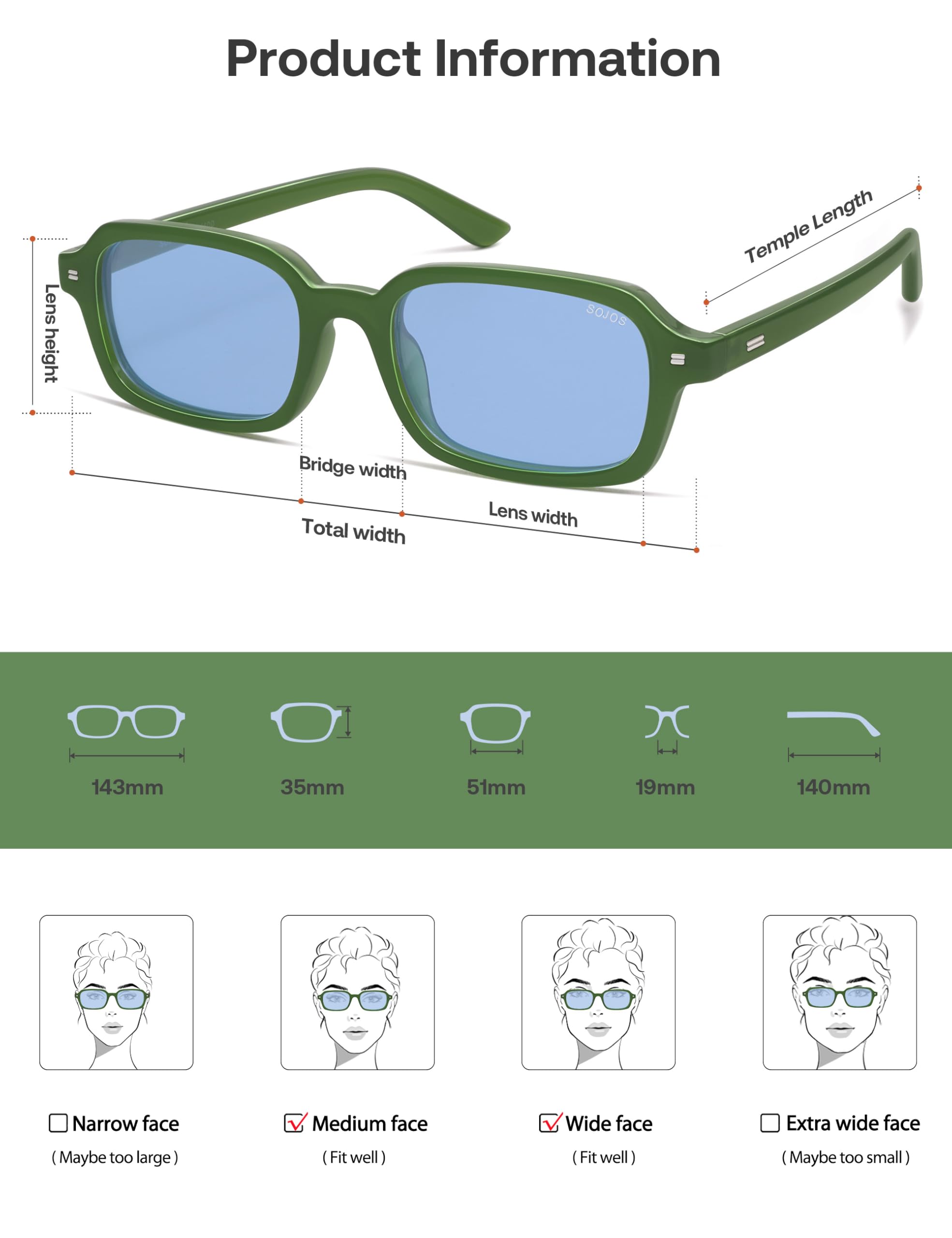 SOJOS Trendy Rectangle Polarized Sunglasses Womens Mens, Small Retro Fashion Thin Slim Square Sunnies SJ2610 - Image 5