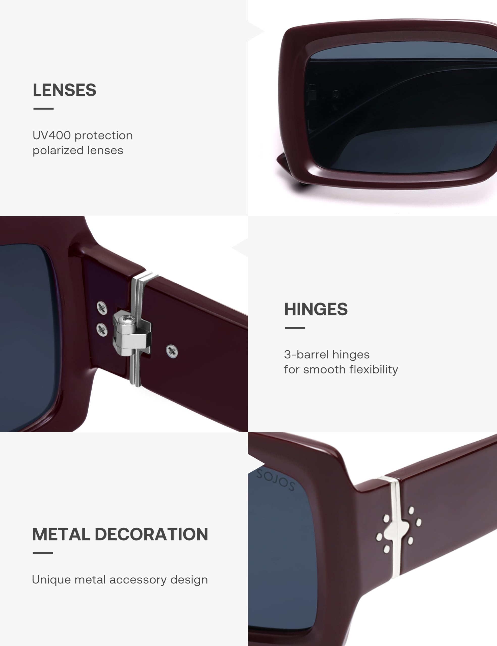 SOJOS Trendy Retro Rectangle Polarized Sunglasses Men 90s Vintage Square Womens Sunnies Shades SJ2388 - Image 5