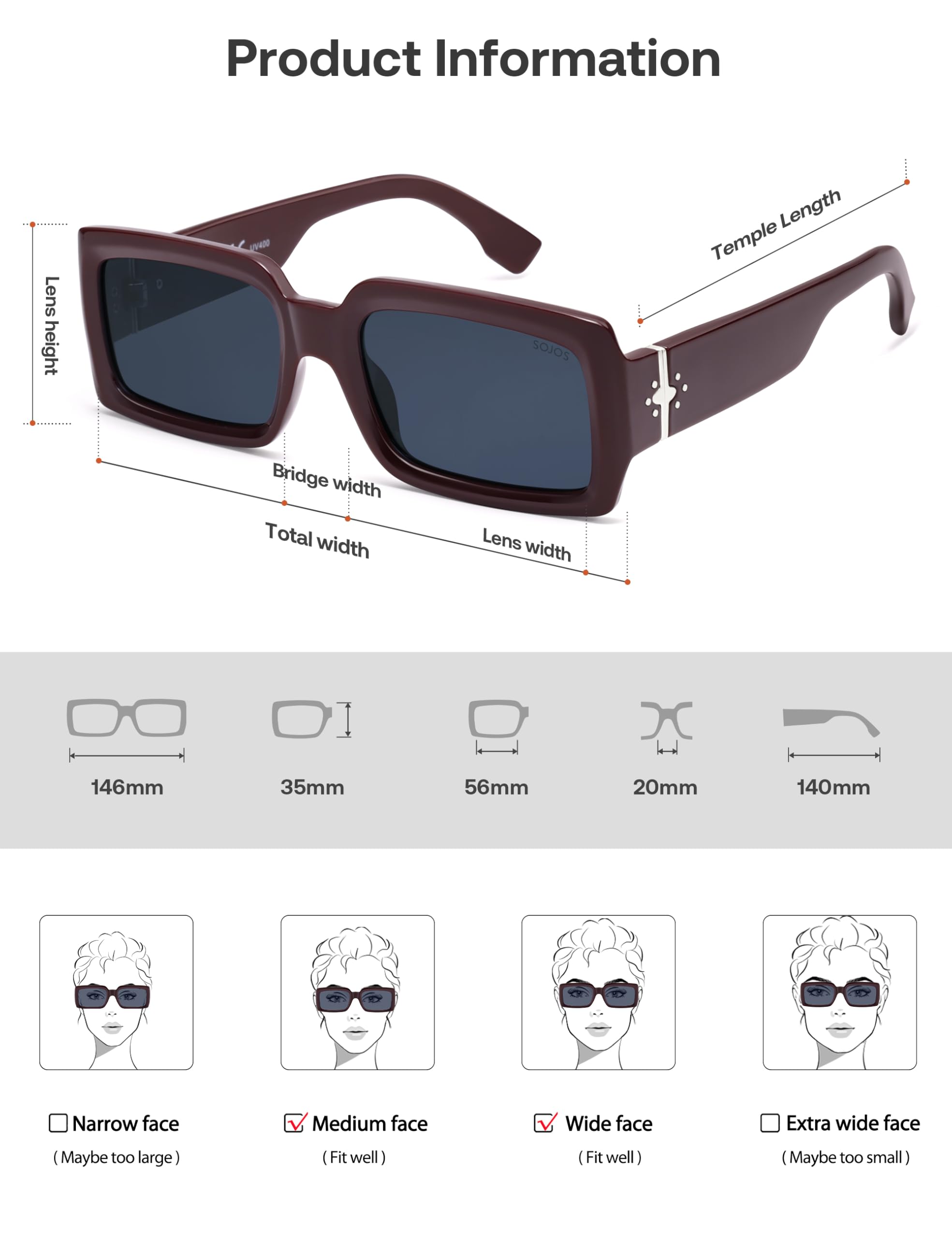 SOJOS Trendy Retro Rectangle Polarized Sunglasses Men 90s Vintage Square Womens Sunnies Shades SJ2388 - Image 6