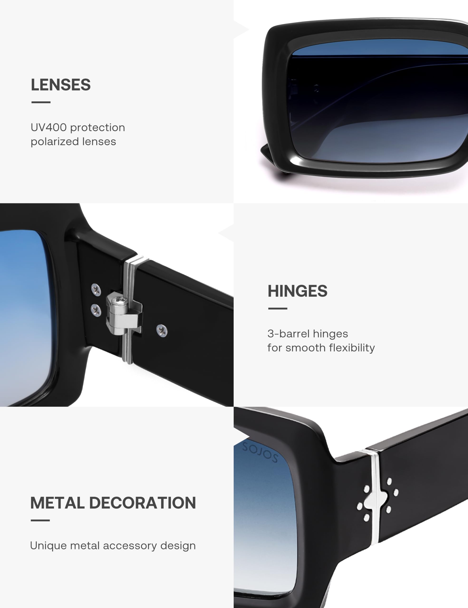 SOJOS Trendy Retro Rectangle Polarized Sunglasses Men 90s Vintage Square Womens Sunnies Shades SJ2388 - Image 5