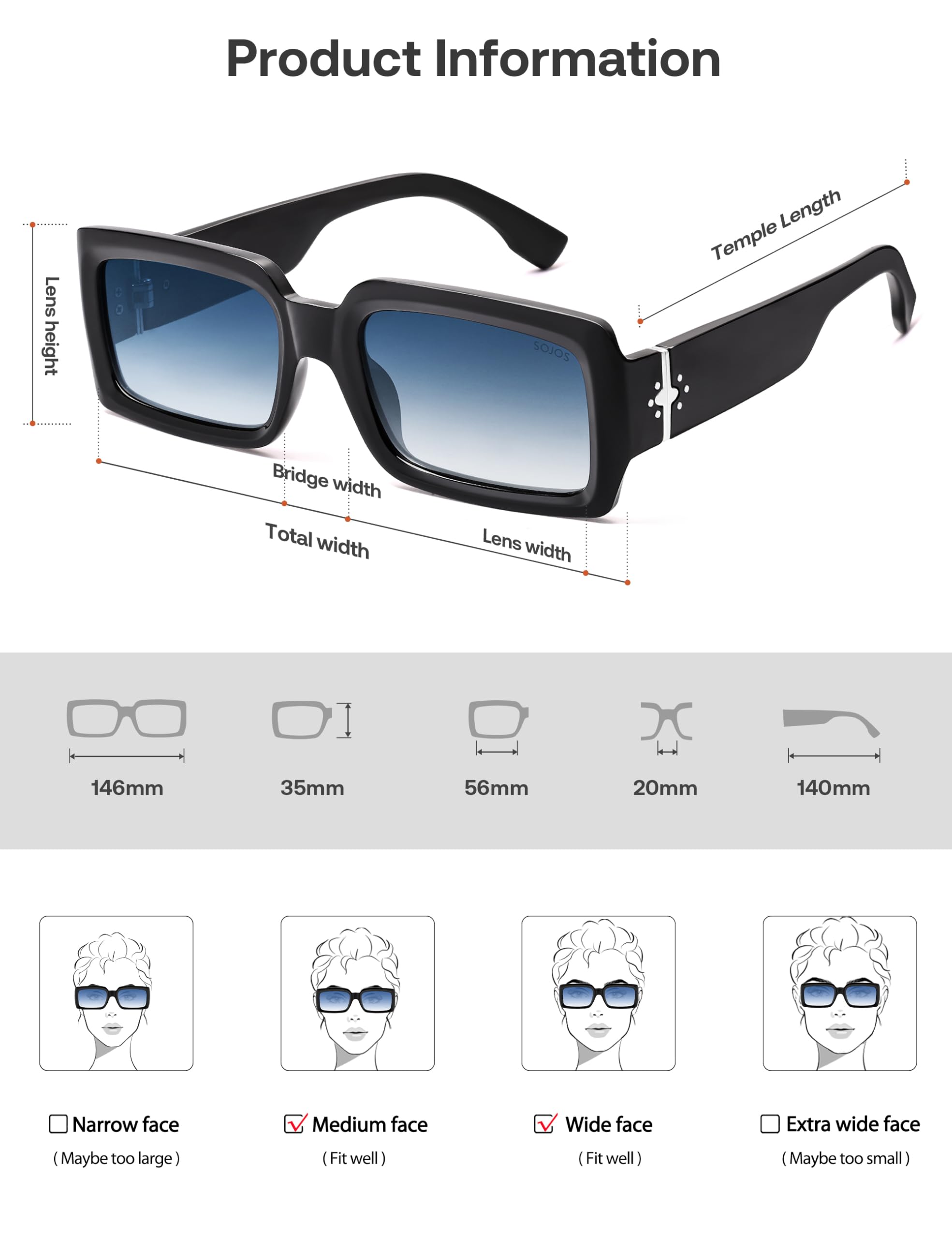 SOJOS Trendy Retro Rectangle Polarized Sunglasses Men 90s Vintage Square Womens Sunnies Shades SJ2388 - Image 6