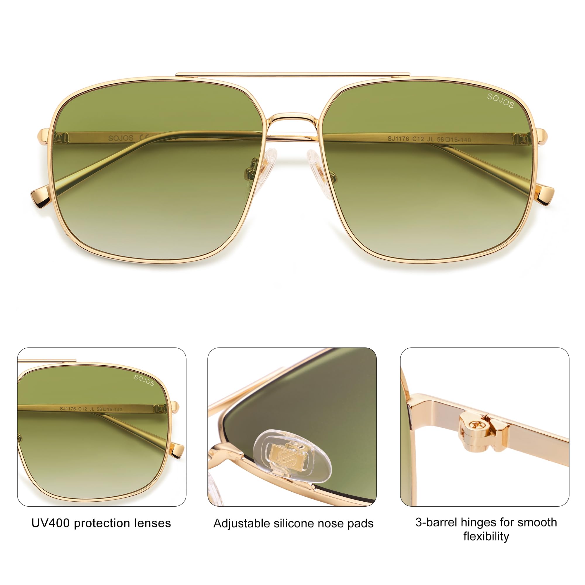 SOJOS Trendy Square Aviator Sunglasses for Women Men, Gold Frame Light Tint Gradient Shades SJ1176 - Image 4